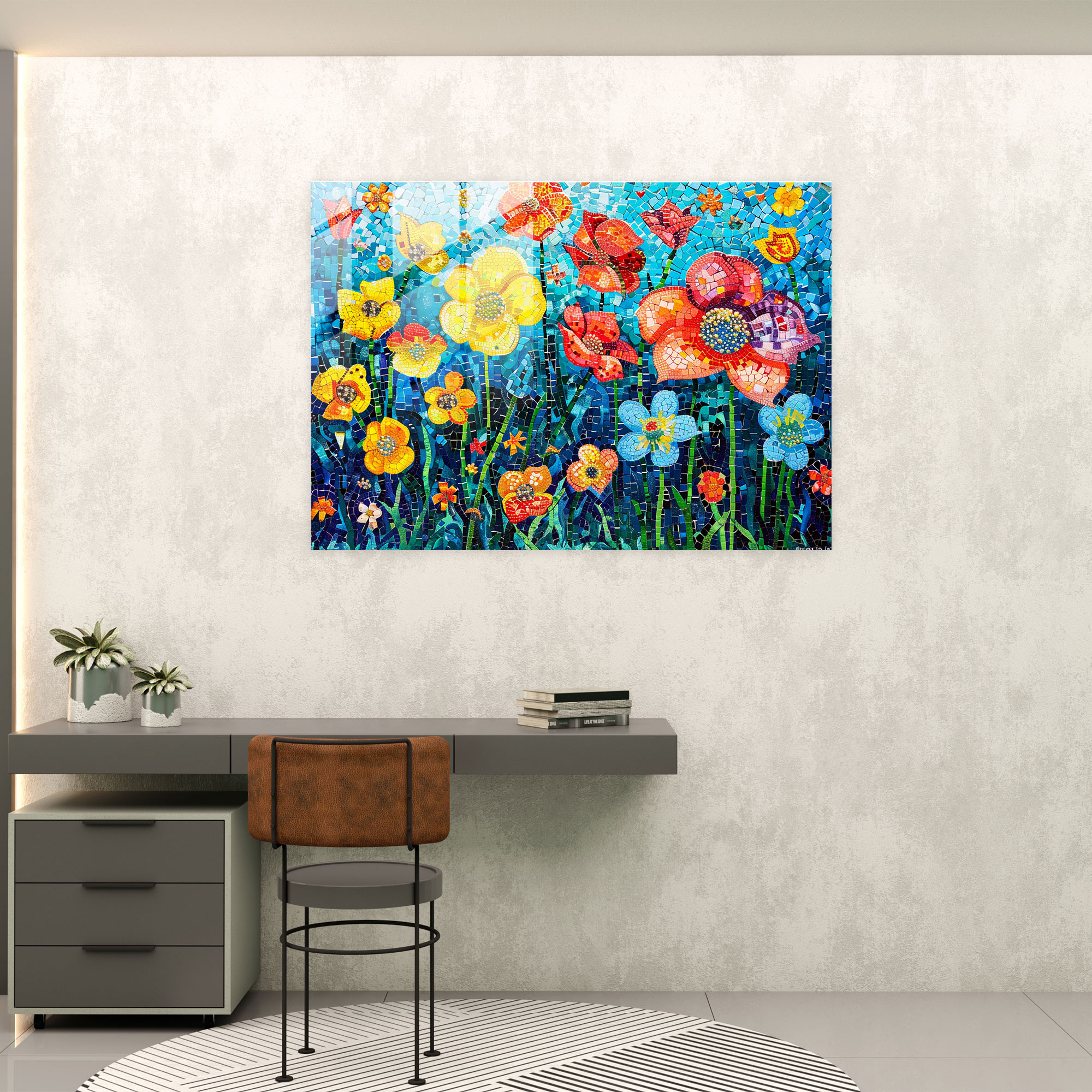Pointillism Colorful Flowers Glass Print - Pointillism, Glass Wall Art, Modern Art, Home Decoration