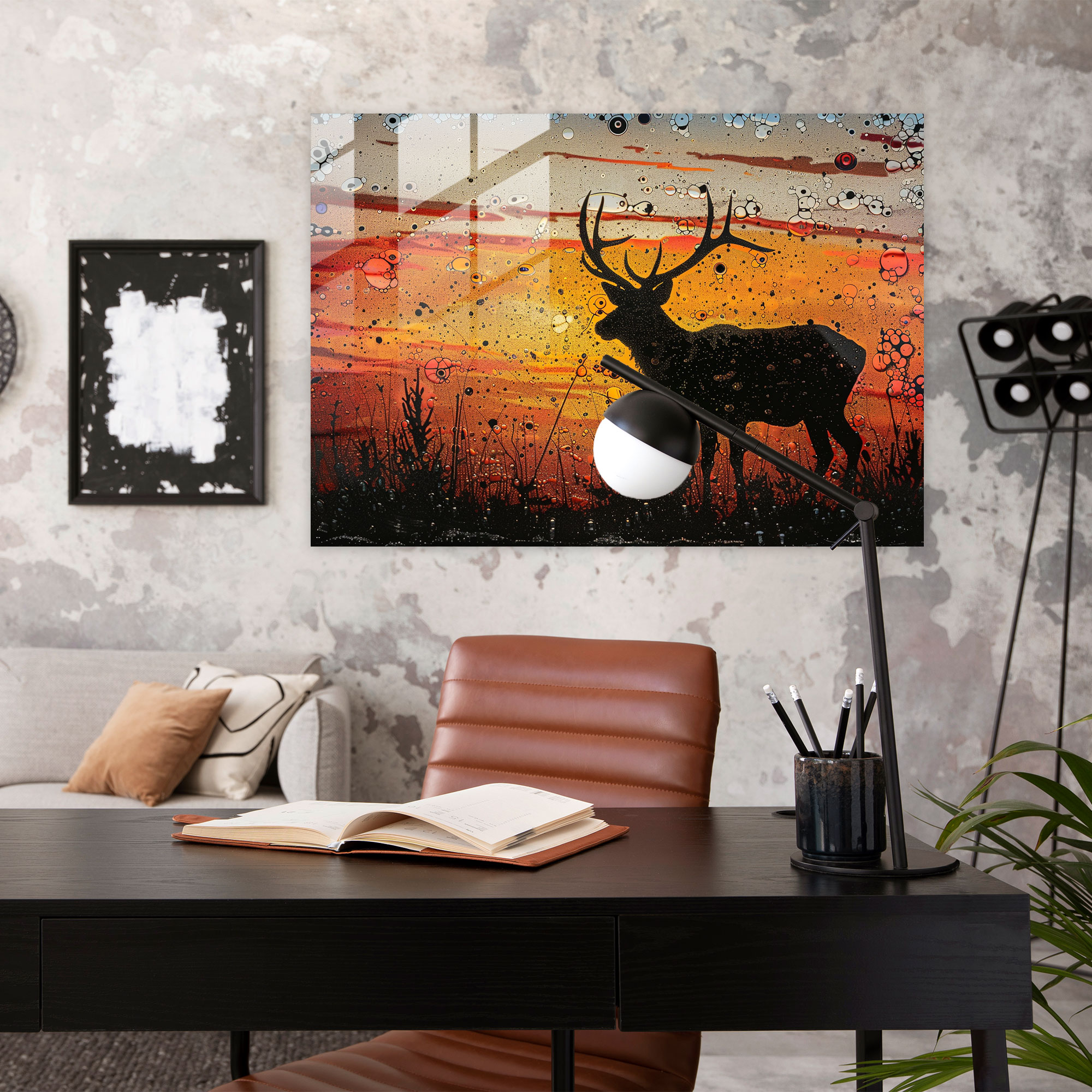 Pointillism Animal Silhouette Glass Print - Pointillism, Pointillism, Modern Art, Glass Wall Art