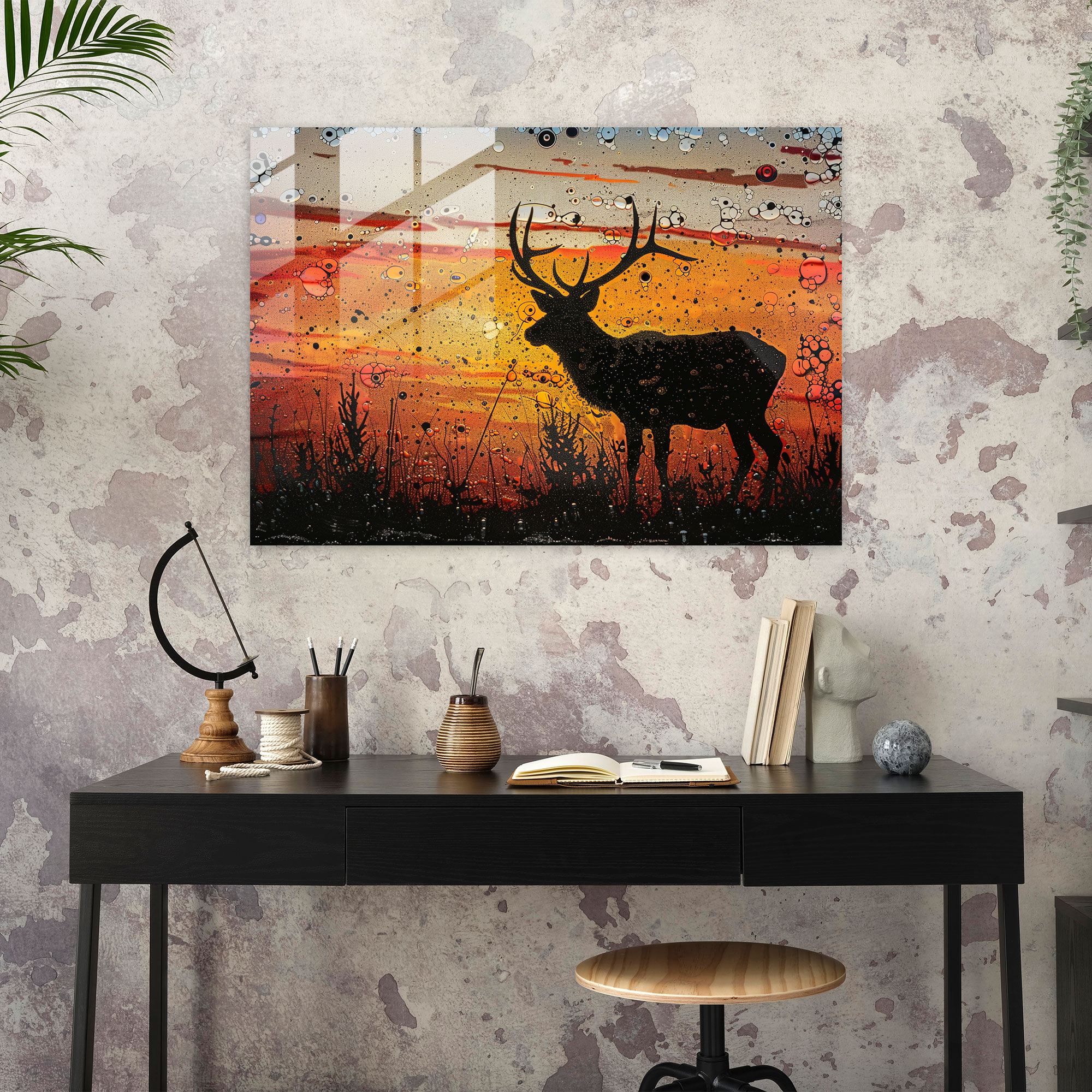 Pointillism Animal Silhouette Glass Print - Pointillism, Pointillism, Modern Art, Glass Wall Art