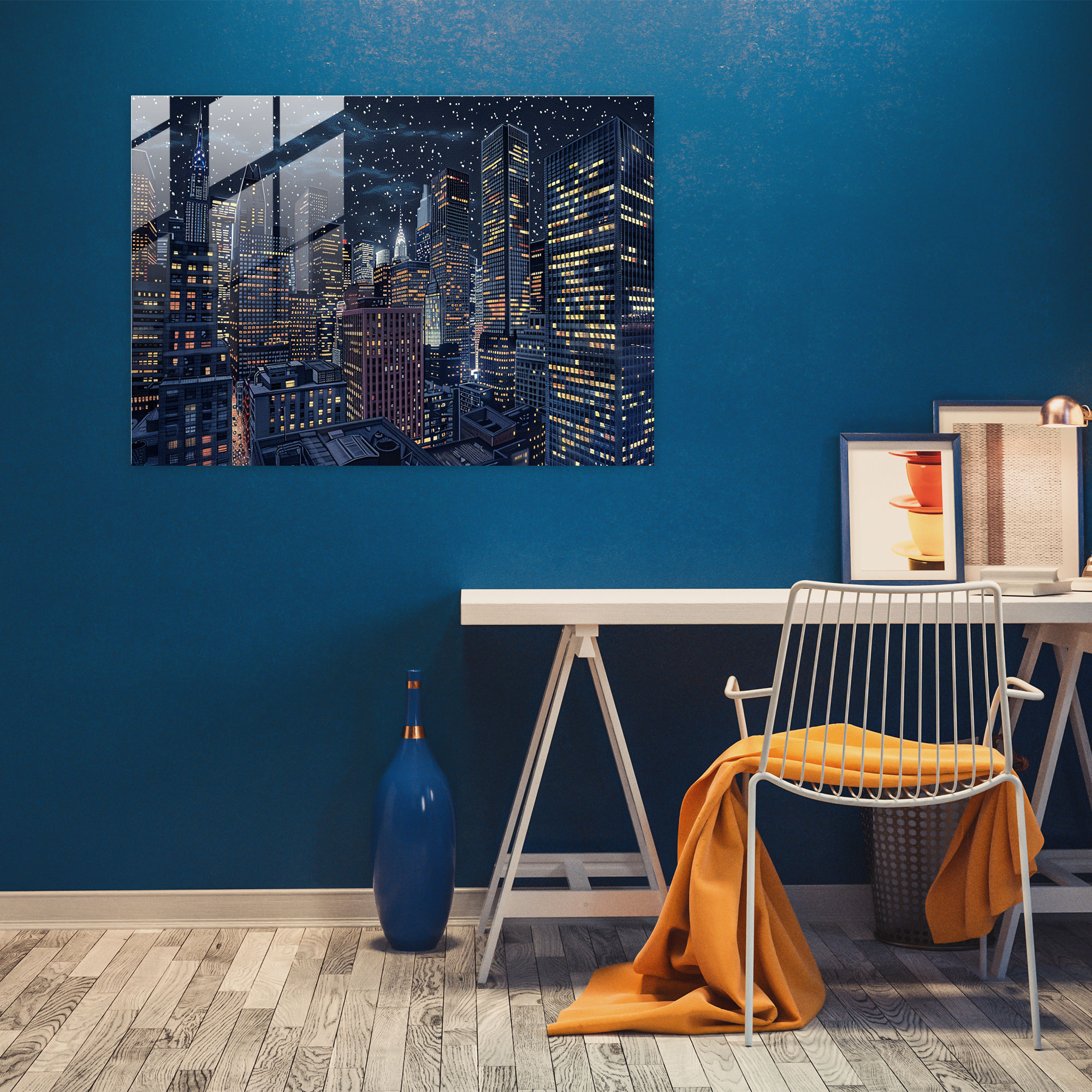Urban Night Cityscape Pointillism Home Decoration - Pointillism, Glass Art, Modern Art, Pointillism