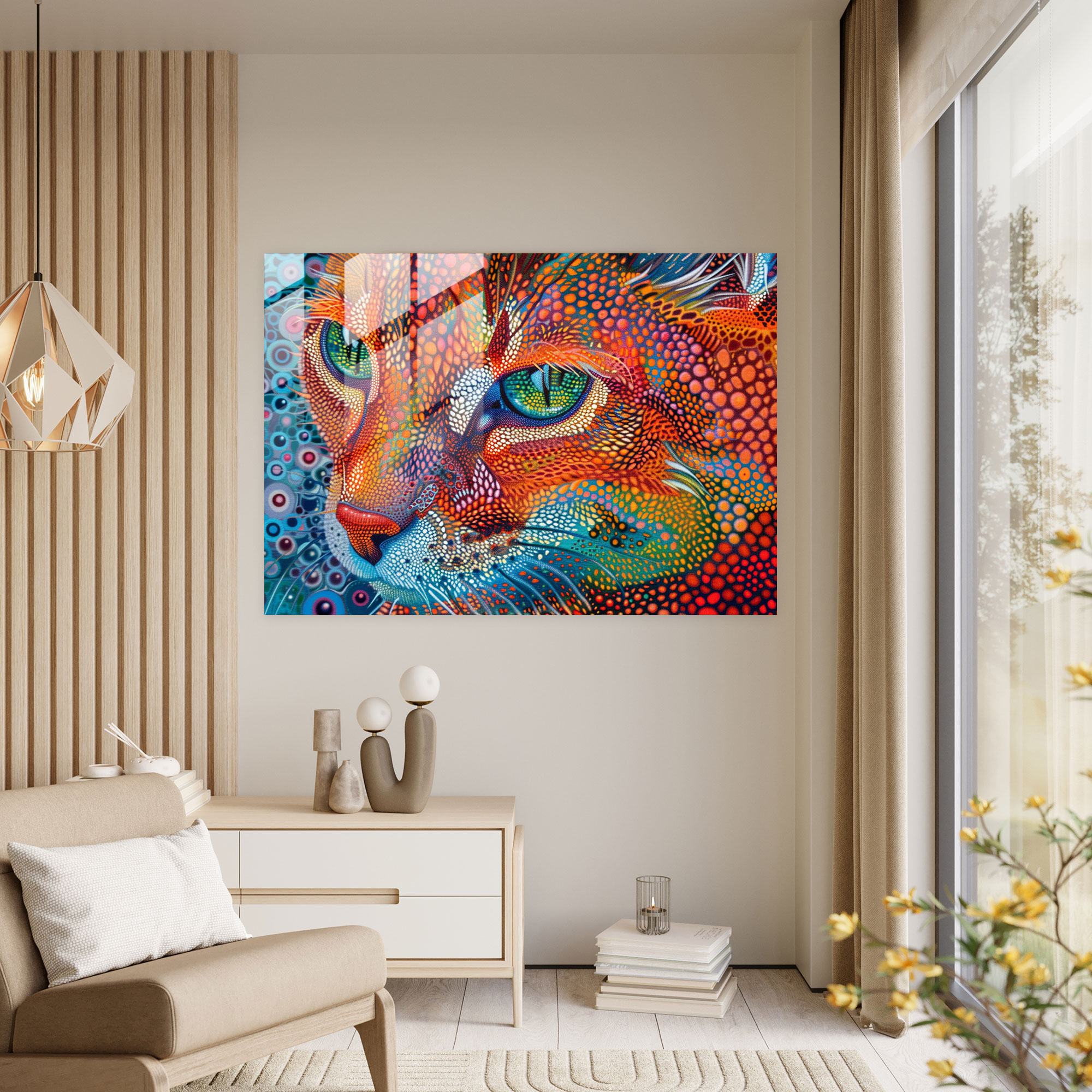 Whimsical Animal Pointillism Glass Art - Pointillism, Home Decoration, Glass Art, Pointillism
