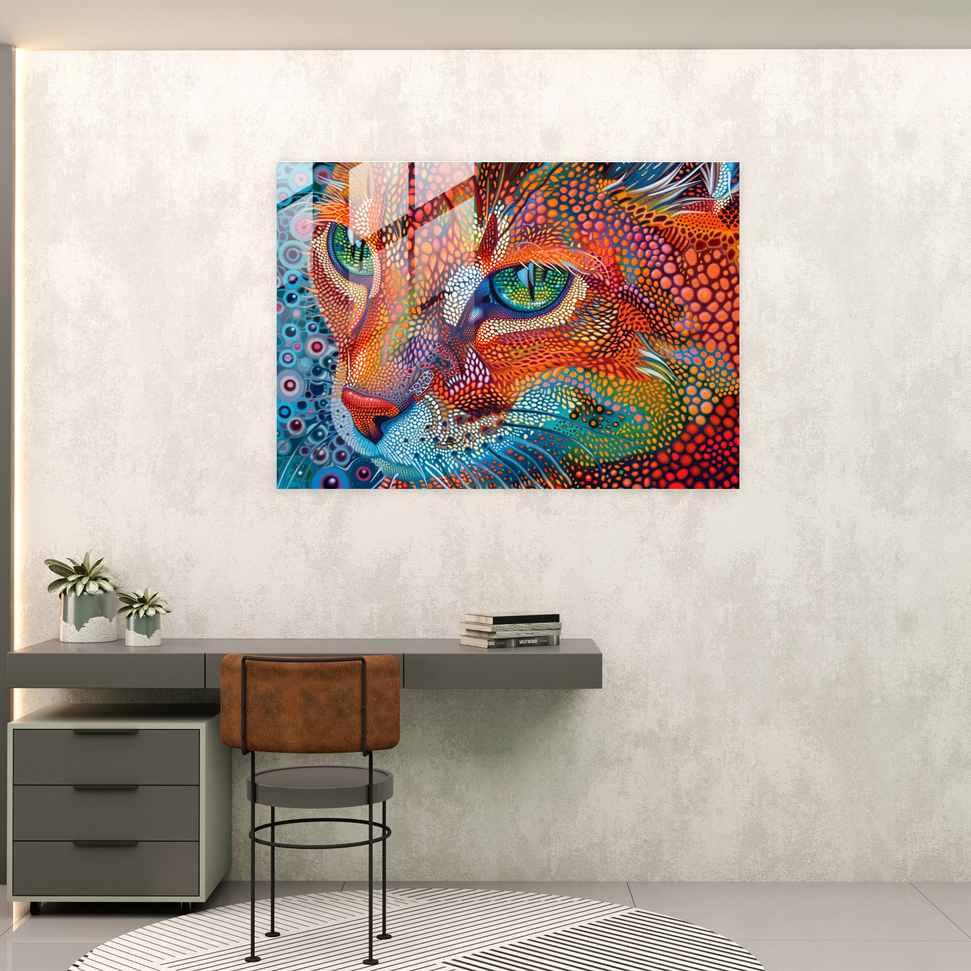 Whimsical Animal Pointillism Glass Art - Pointillism, Home Decoration, Glass Art, Pointillism