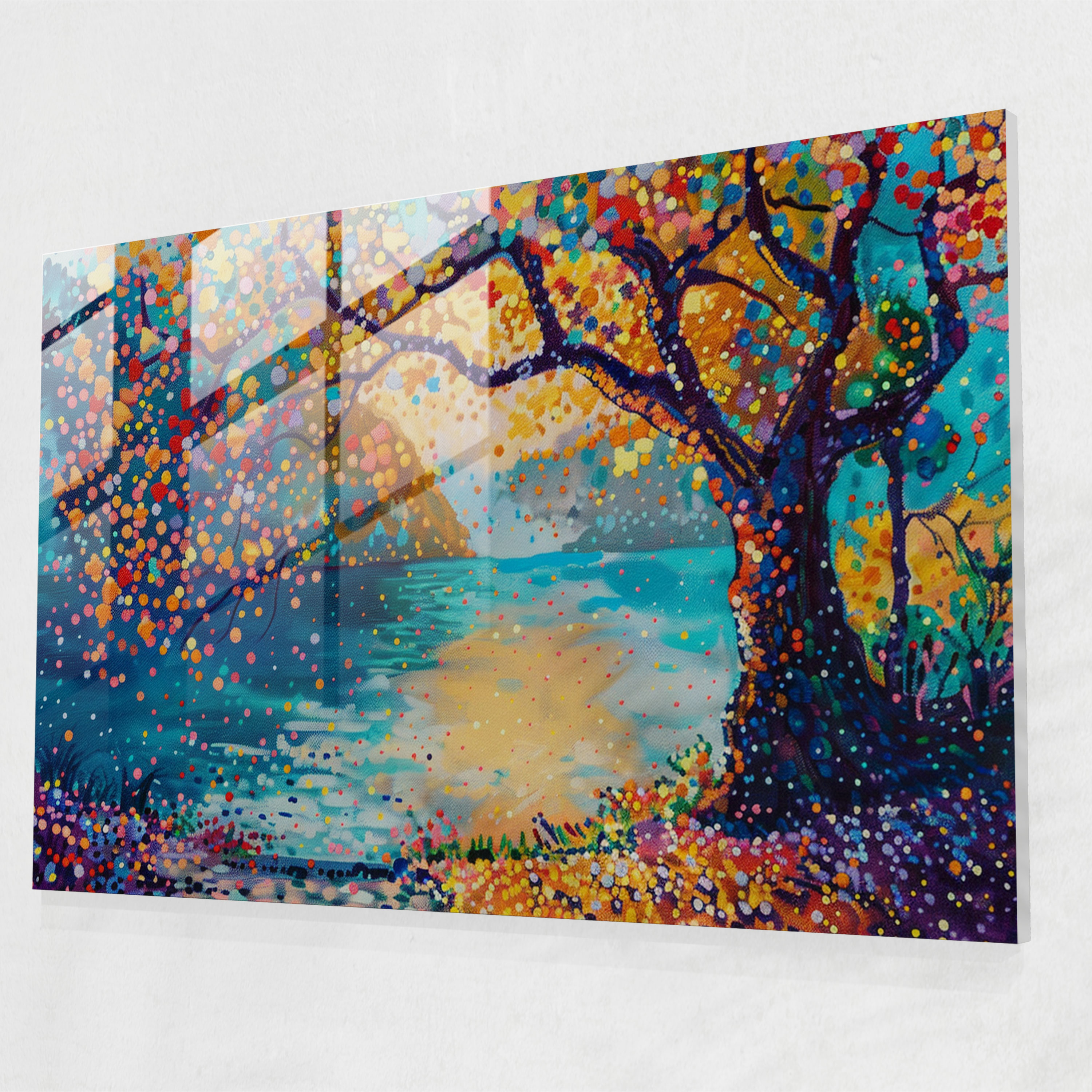 Dreamy Landscape Pointillism Modern Art - Pointillism, Pointillism, Wall Decoration, Glass Art