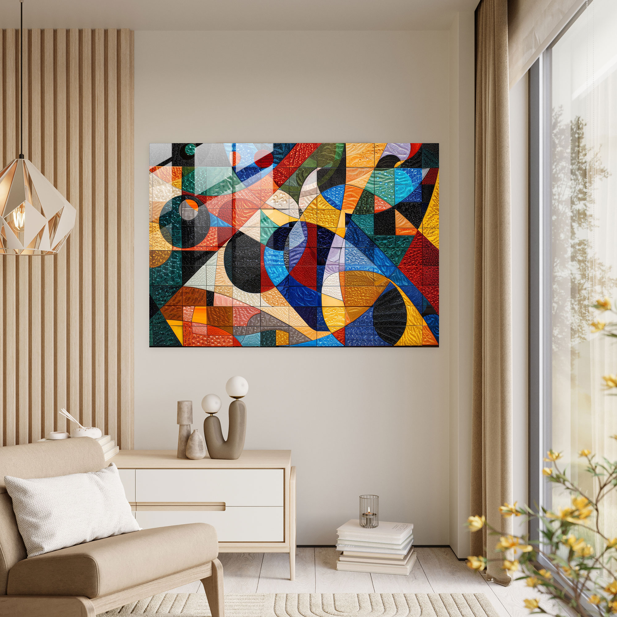 Abstract Geometric Pointillism Glass Print - Pointillism, Glass Art, Wall Decoration, Pointillism