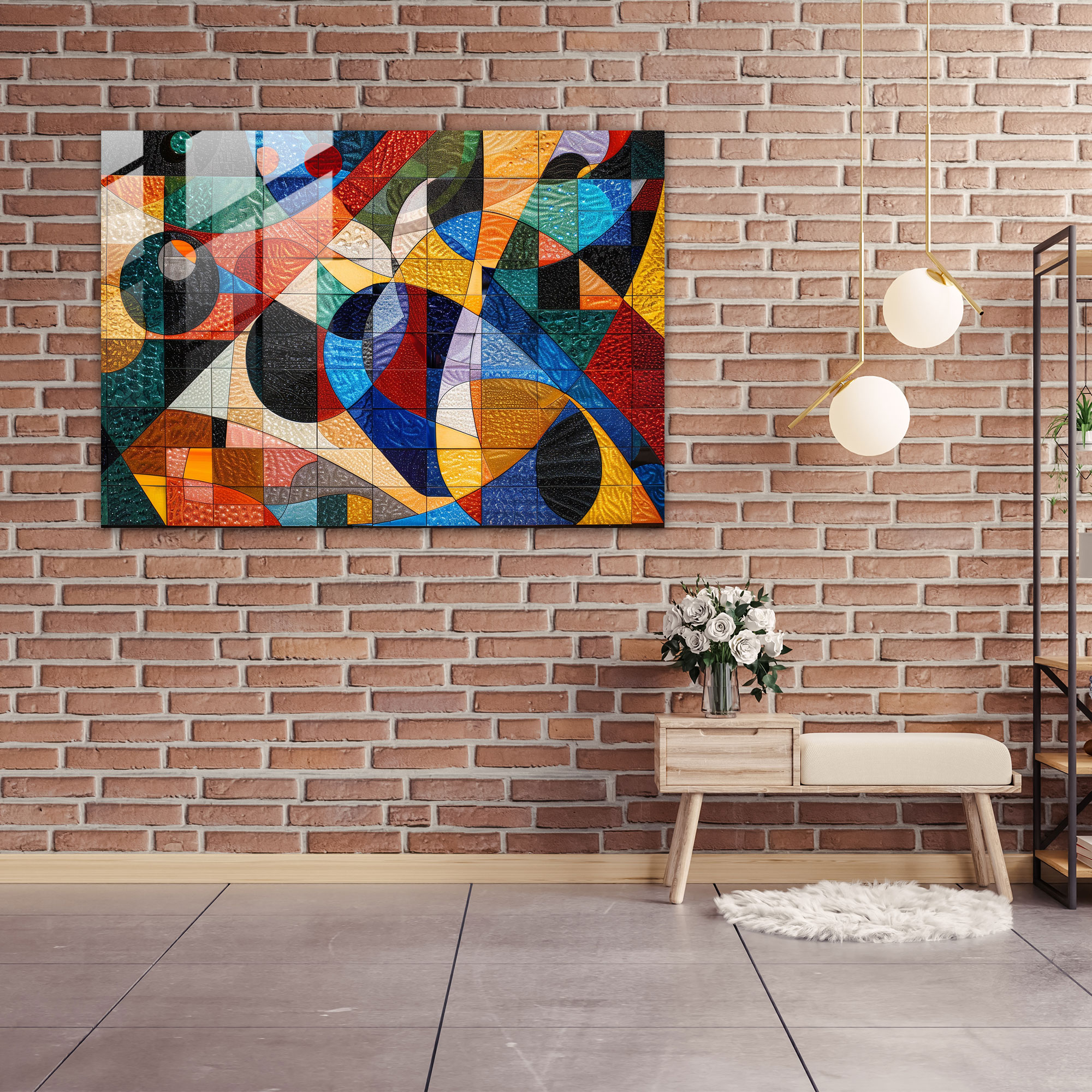 Abstract Geometric Pointillism Glass Print - Pointillism, Glass Art, Wall Decoration, Pointillism