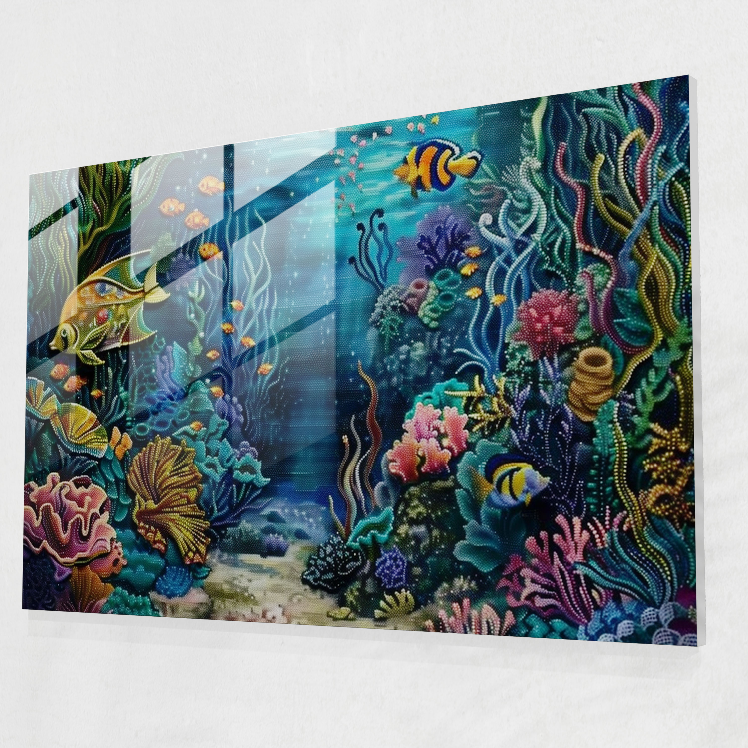 Surreal Underwater Pointillism Glass Wall Art - Pointillism, Home Decoration, Modern Art, Pointillism