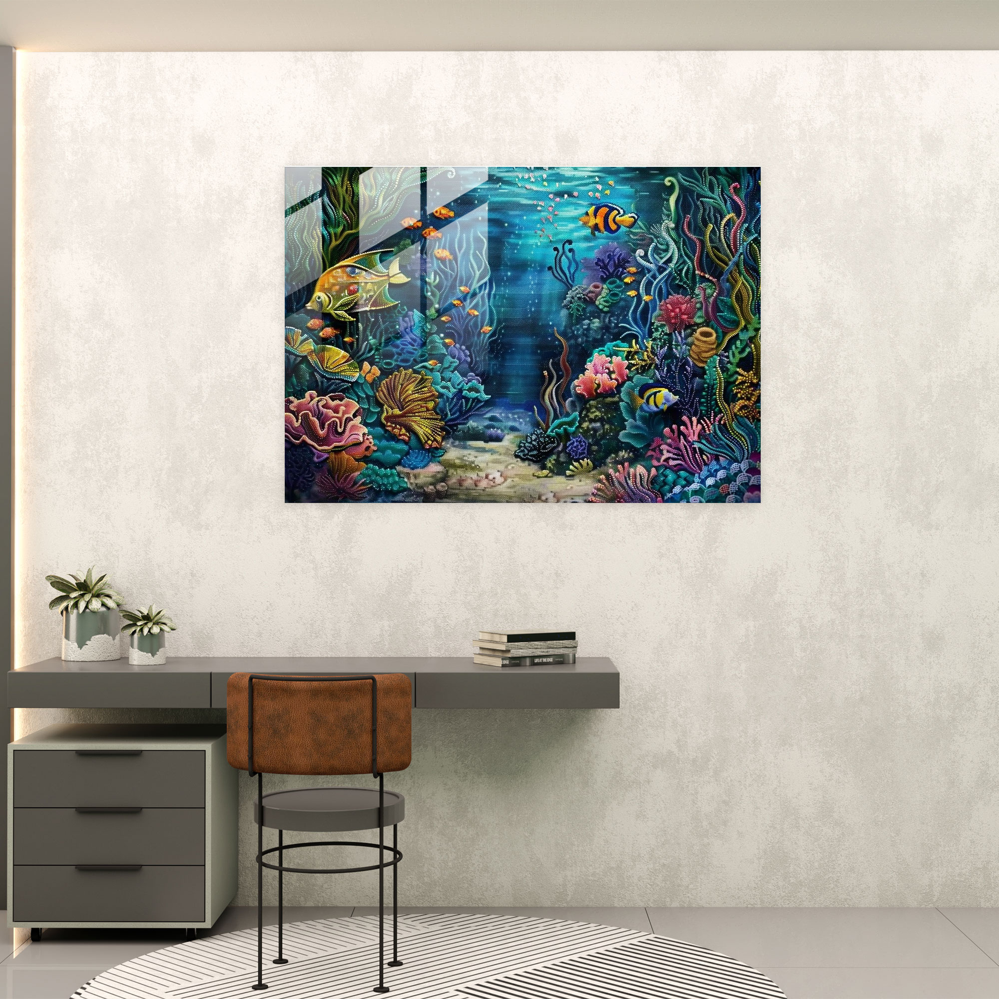 Surreal Underwater Pointillism Glass Wall Art - Pointillism, Home Decoration, Modern Art, Pointillism