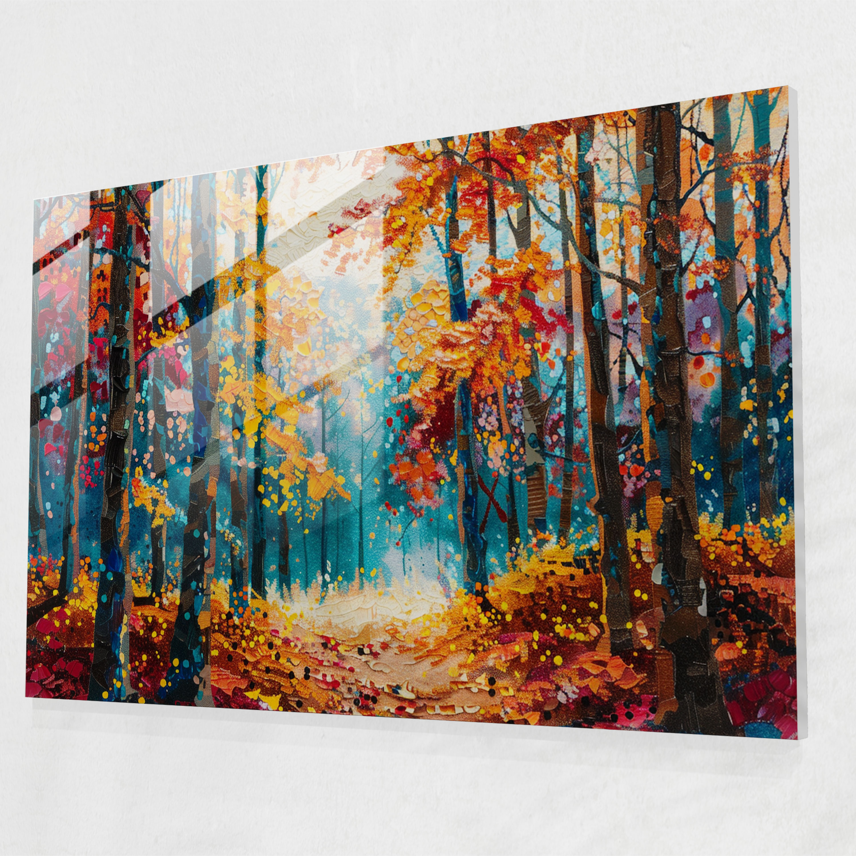 Autumn Forest Pointillism Glass Wall Art - Pointillism, Colorful, Wall Decoration, Forest