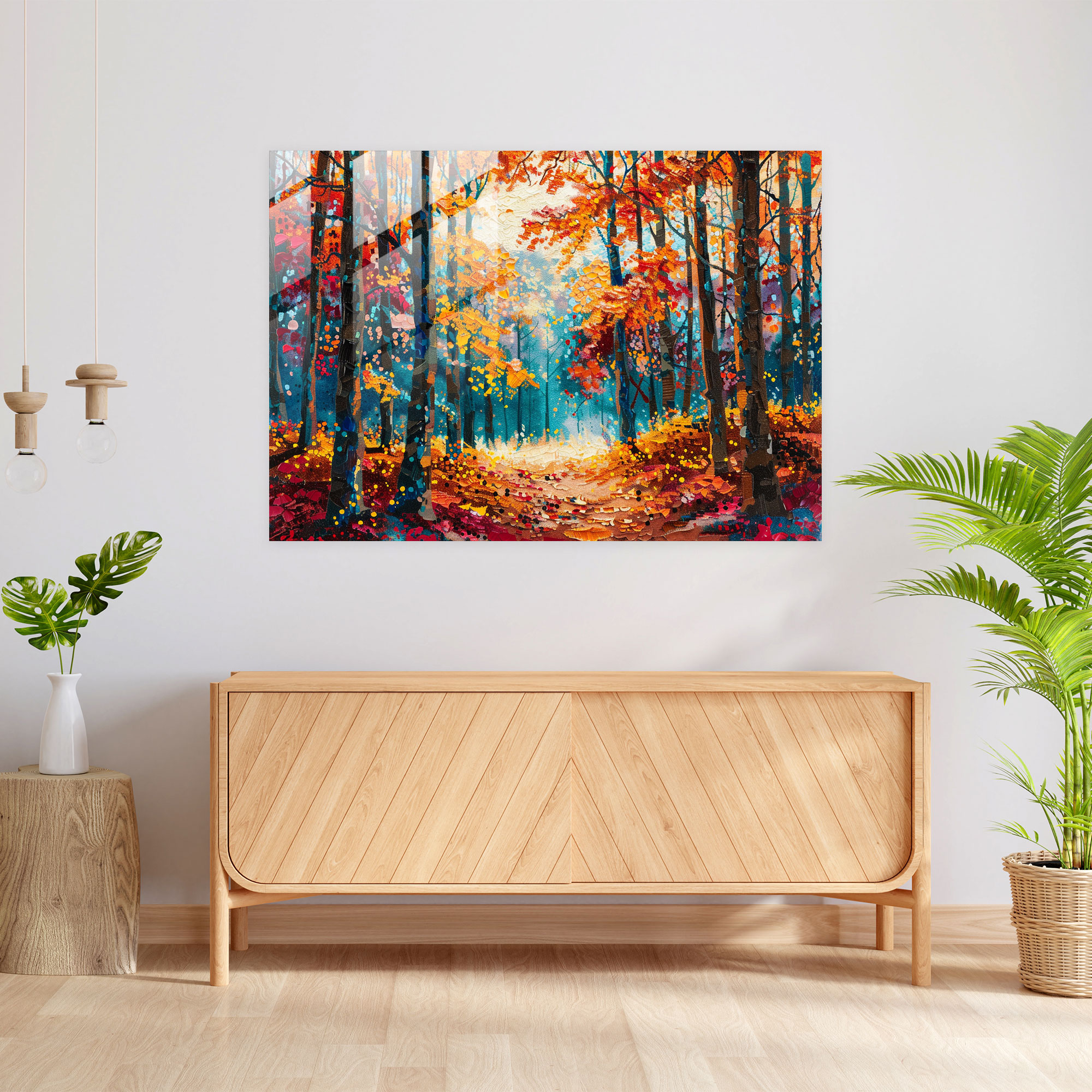 Autumn Forest Pointillism Glass Wall Art - Pointillism, Colorful, Wall Decoration, Forest