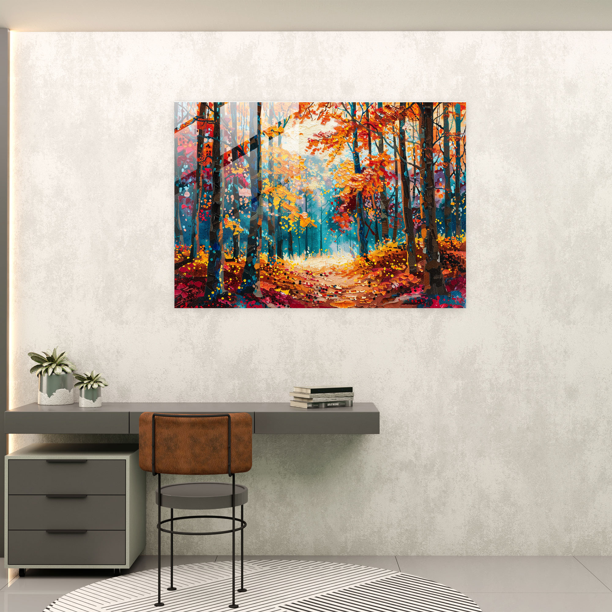 Autumn Forest Pointillism Glass Wall Art - Pointillism, Colorful, Wall Decoration, Forest