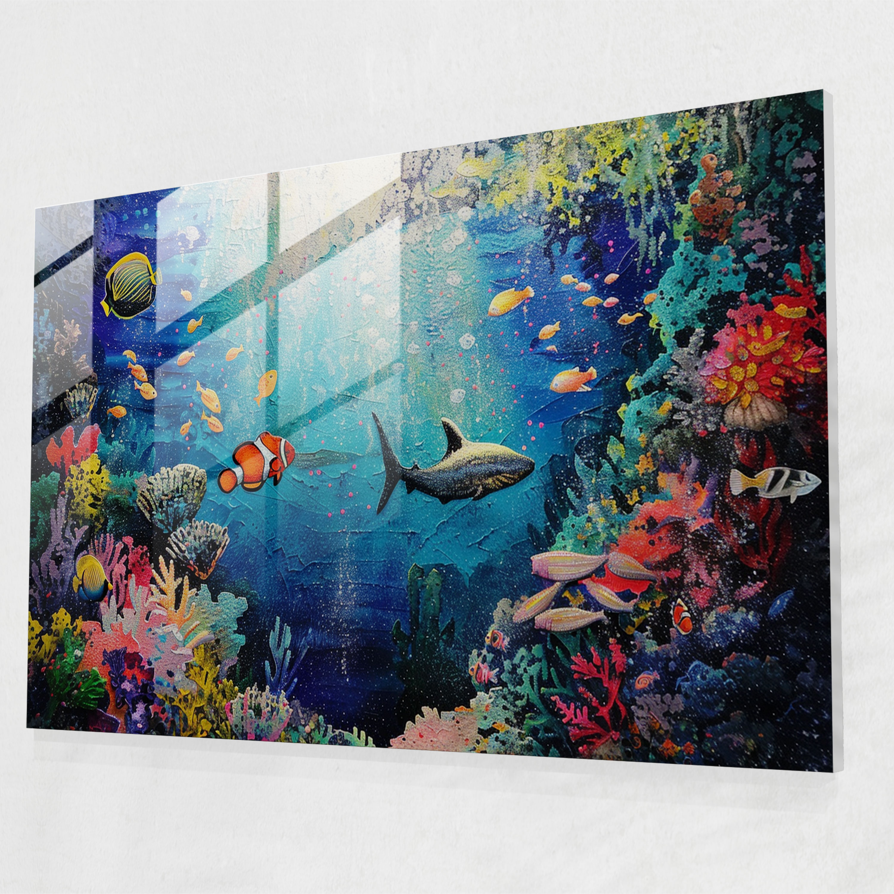Underwater Dream Pointillism Wall Decoration - Pointillism, Home Decoration, Glass Wall Art, Ocean