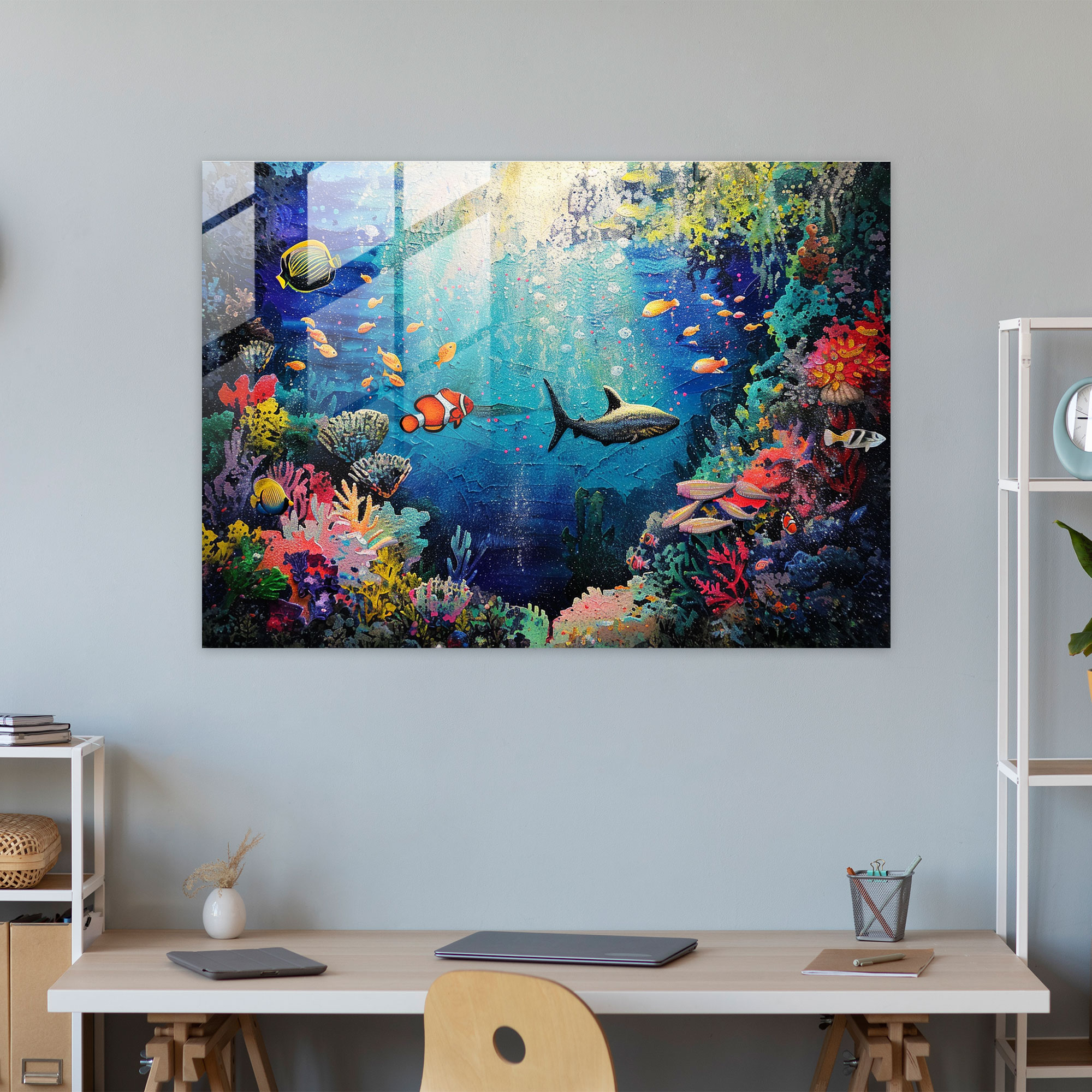 Underwater Dream Pointillism Wall Decoration - Pointillism, Home Decoration, Glass Wall Art, Ocean