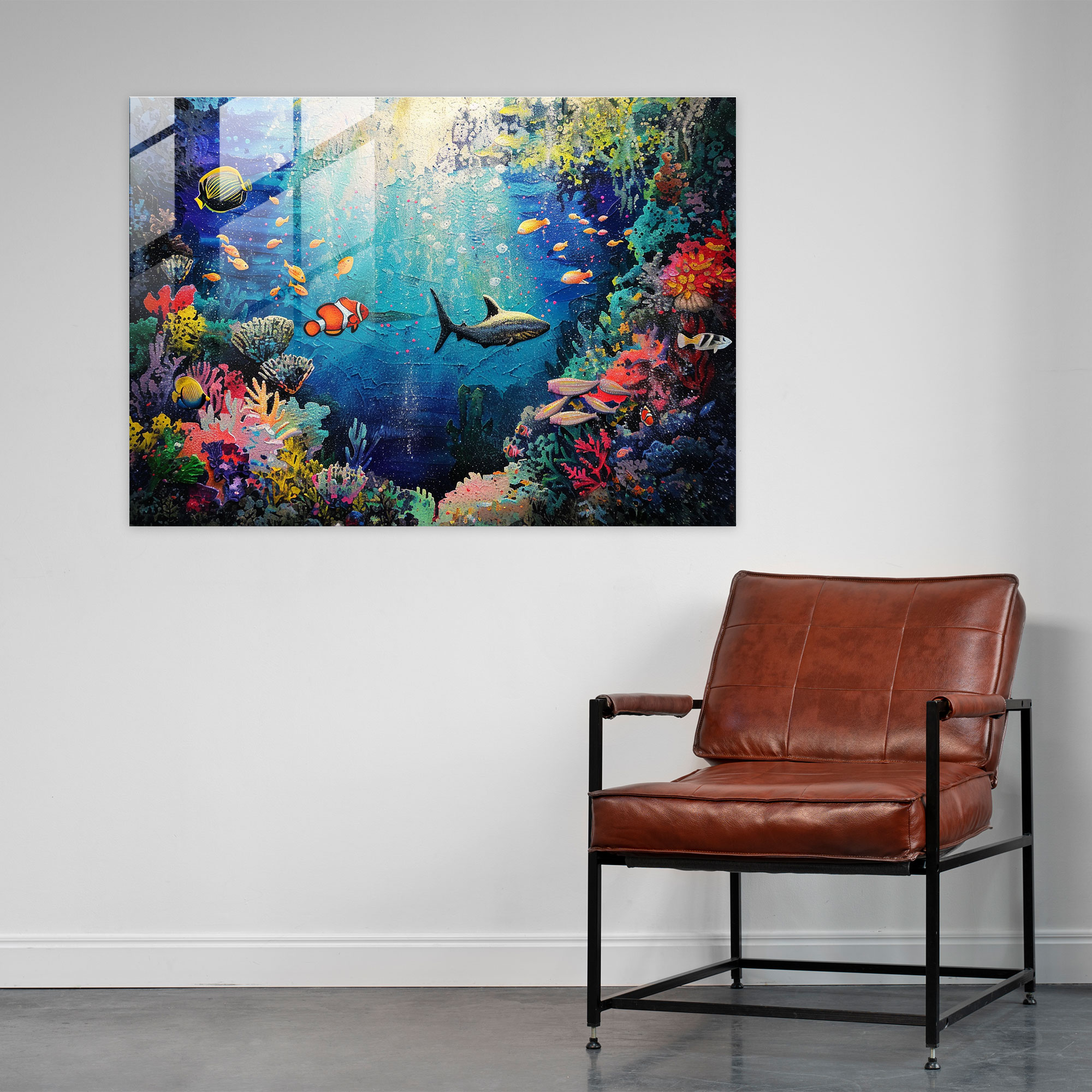 Underwater Dream Pointillism Wall Decoration - Pointillism, Home Decoration, Glass Wall Art, Ocean