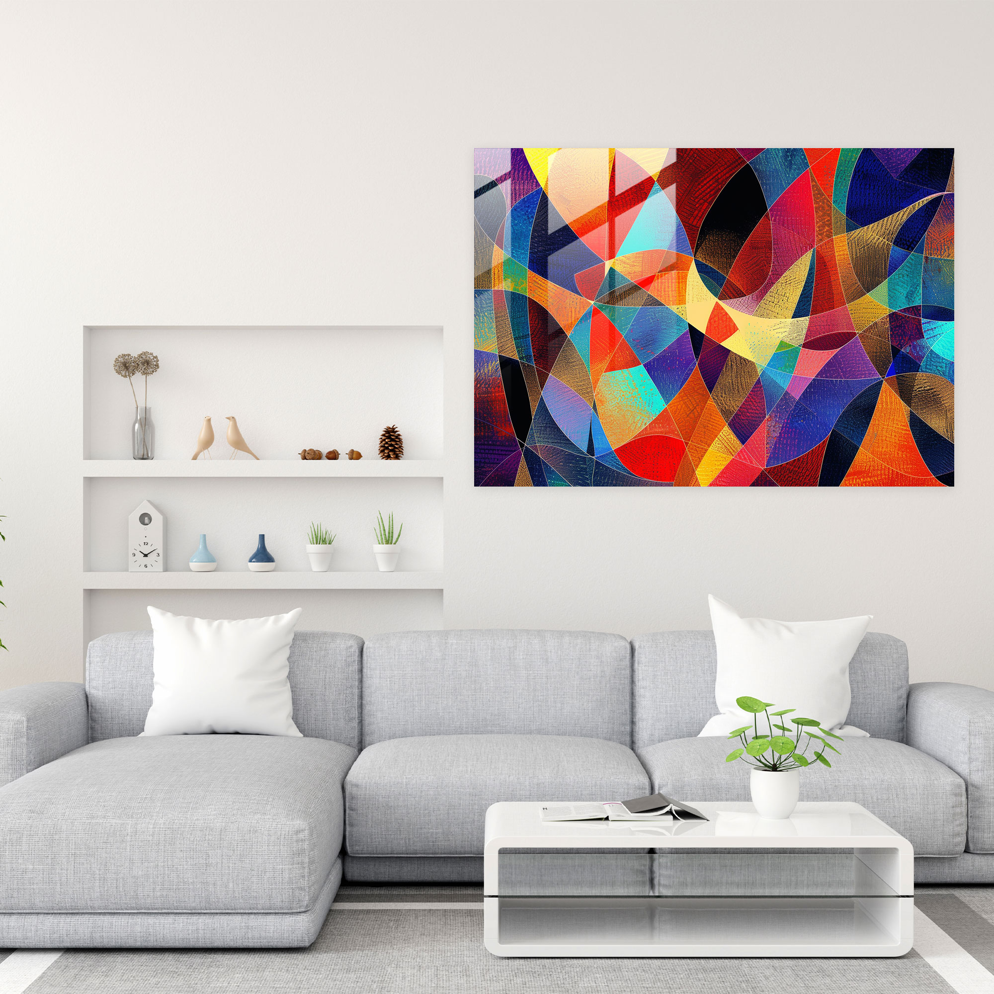 Geometric Pointillism Modern Art Glass Print - Pointillism, Geometric Patterns, Modern Art, Glass Print