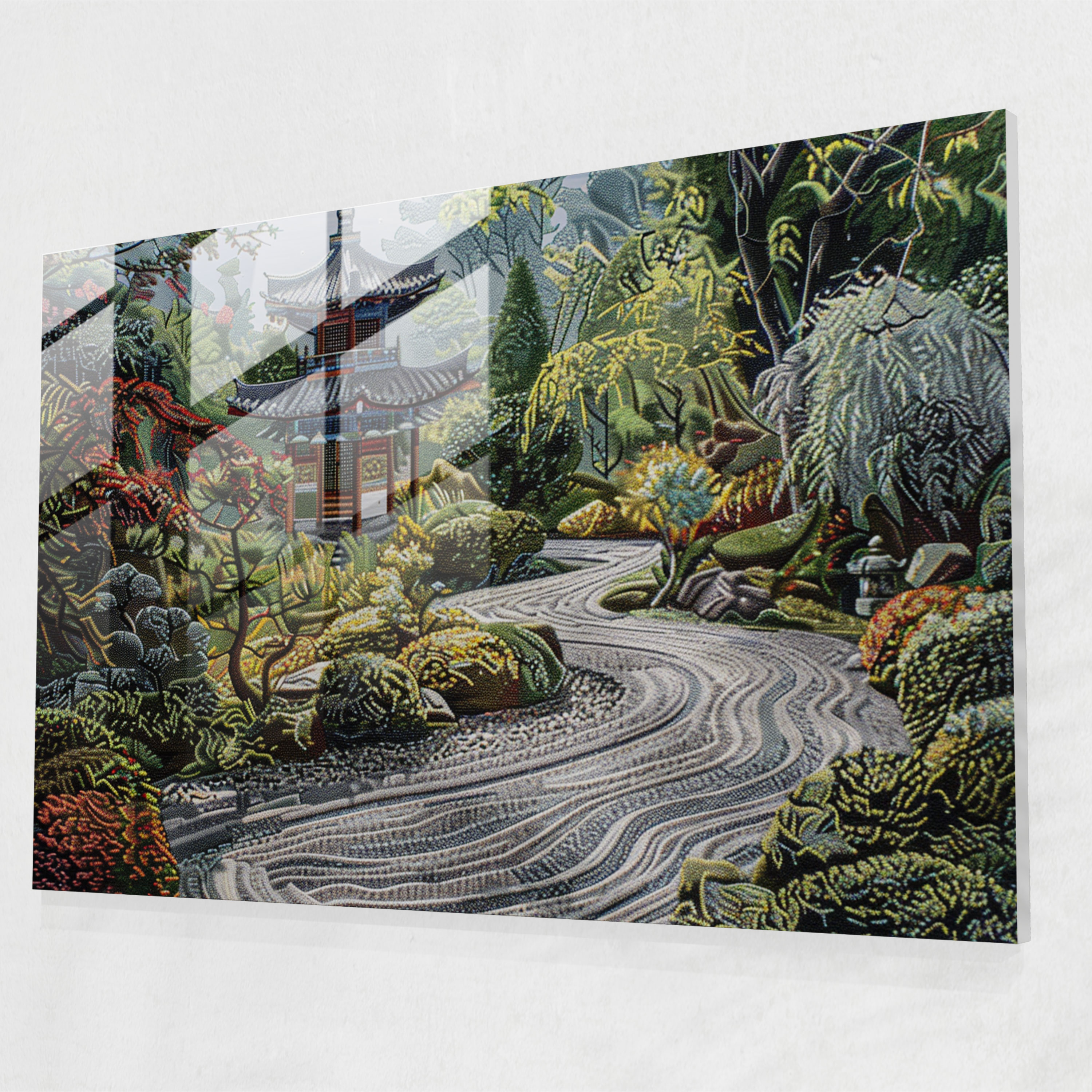 Zen Garden Pointillism Glass Art - Pointillism, Wall Decoration, Glass Art, Pointillism