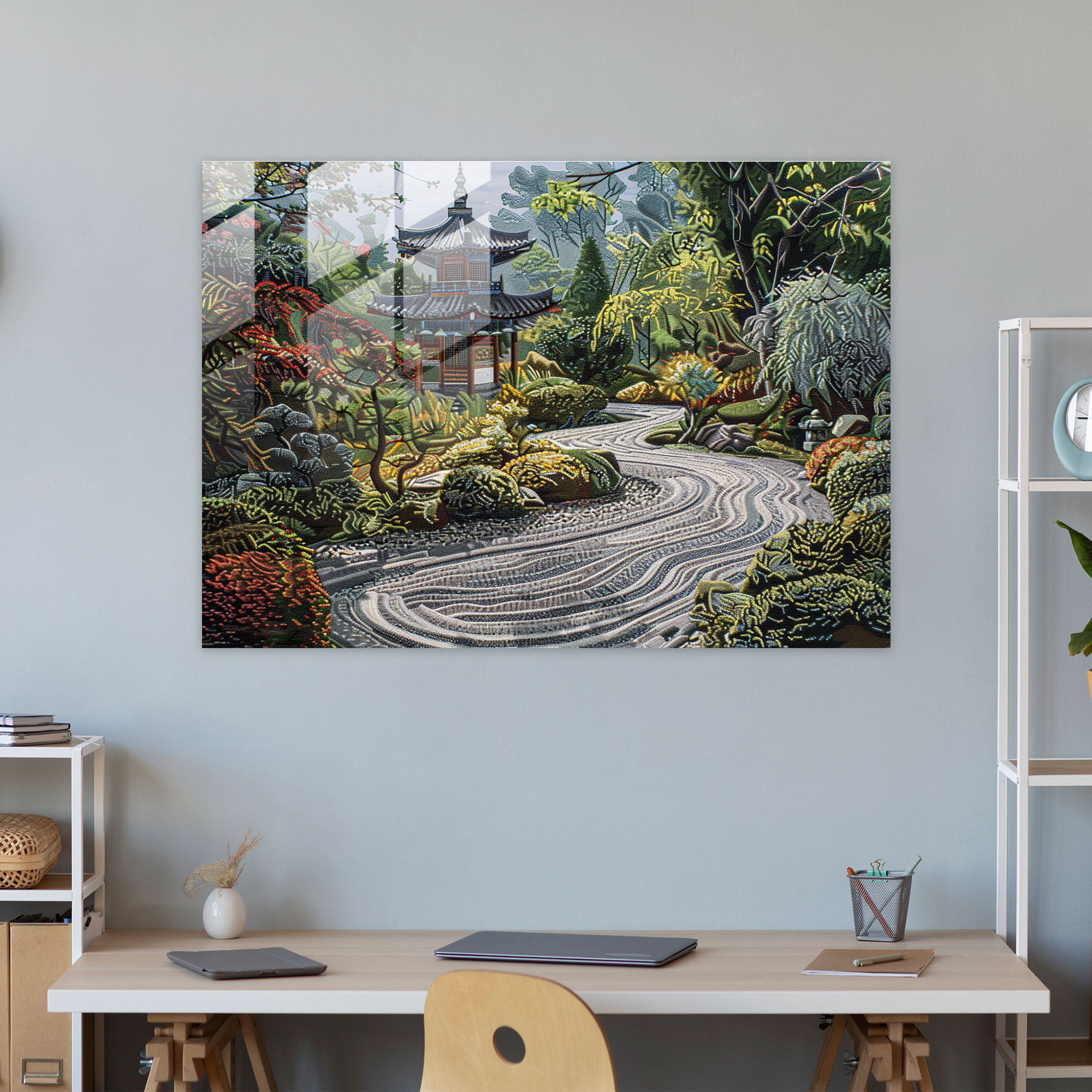 Zen Garden Pointillism Glass Art - Pointillism, Wall Decoration, Glass Art, Pointillism