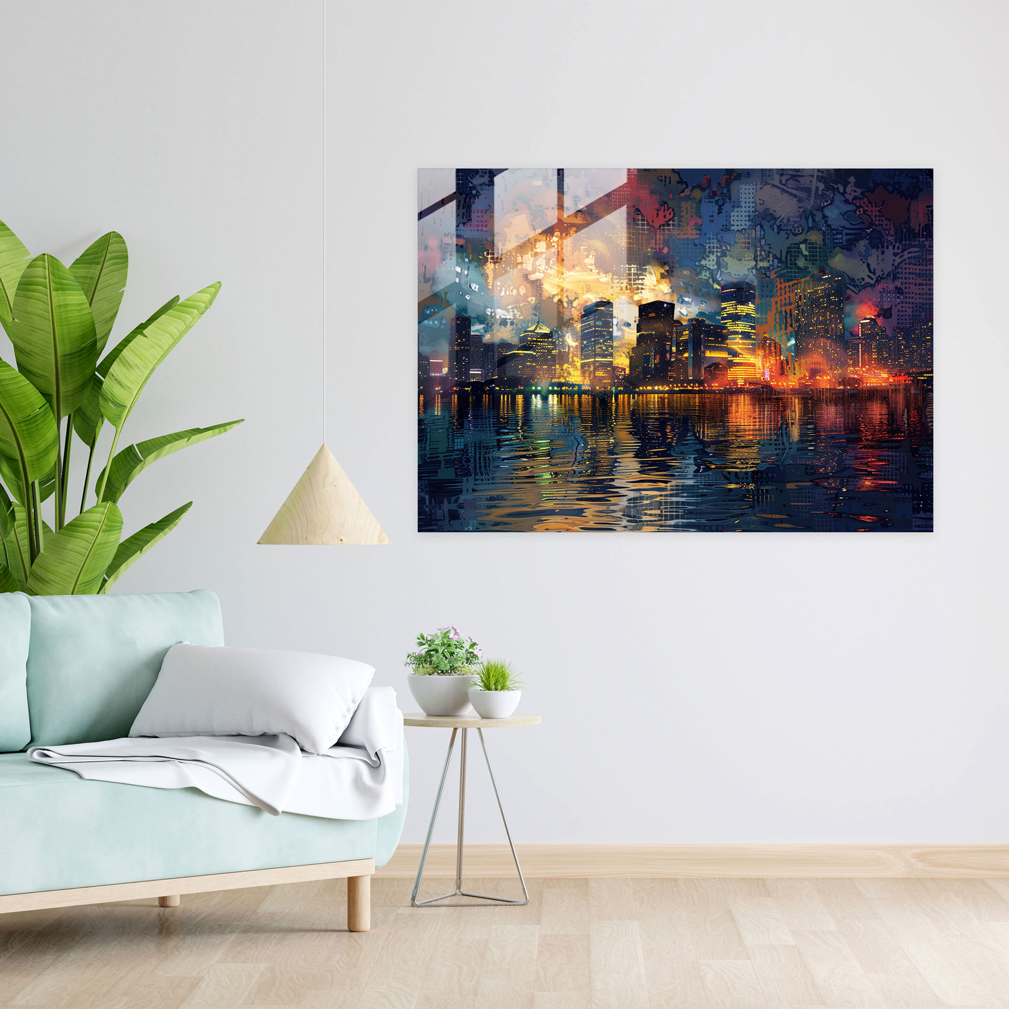 Pointillism Glass Art: City Skyline - Pointillism, City Skyline, Home Decoration, Night