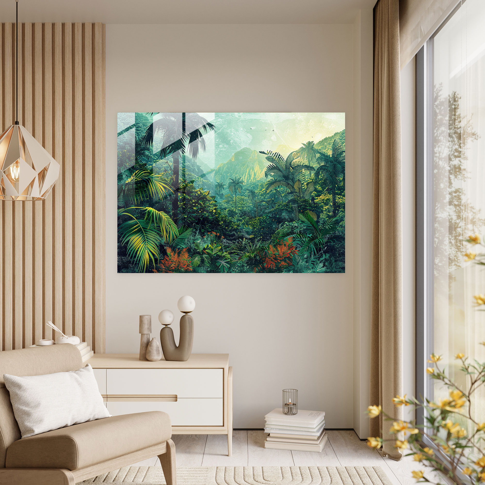 Pointillism Glass Wall Art: Tropical Jungle - Pointillism, Wall Decoration, Tropical, Glass Print