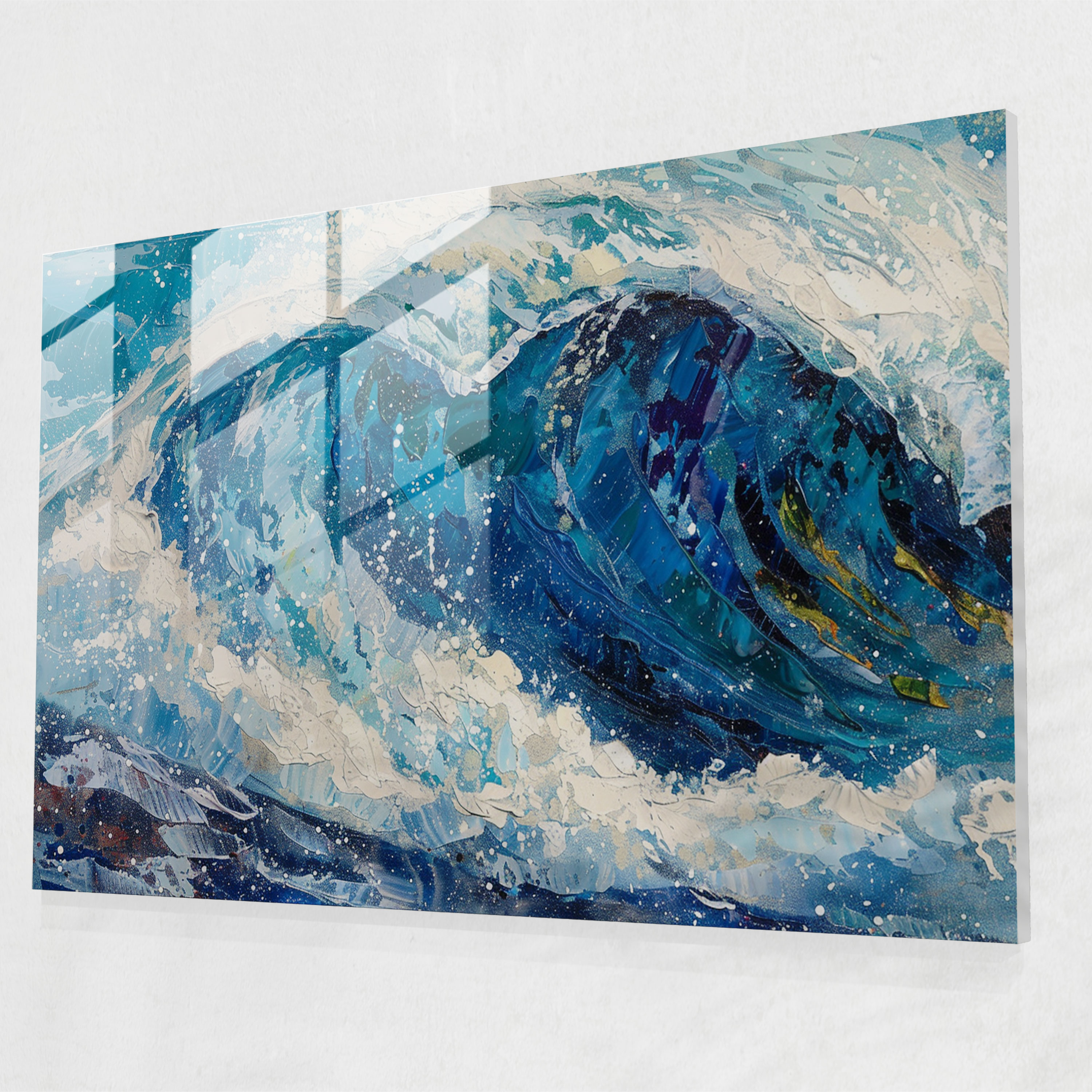 Pointillism Wall Decoration: Ocean Waves - Pointillism, Glass Art, Home Decoration, Glass Print