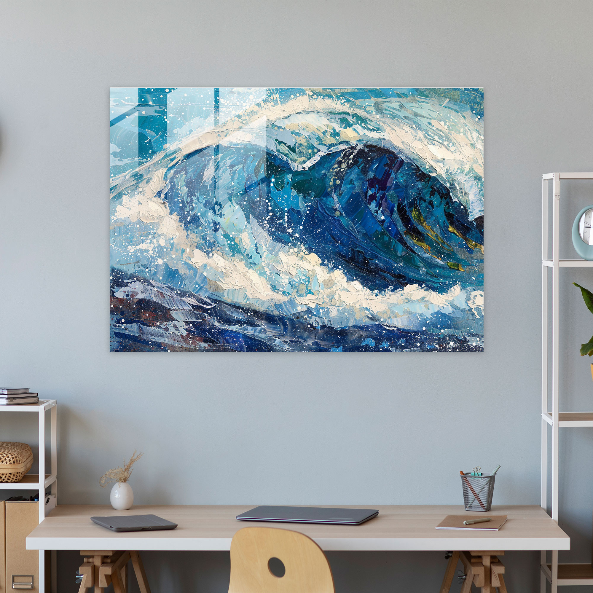 Pointillism Wall Decoration: Ocean Waves - Pointillism, Glass Art, Home Decoration, Glass Print