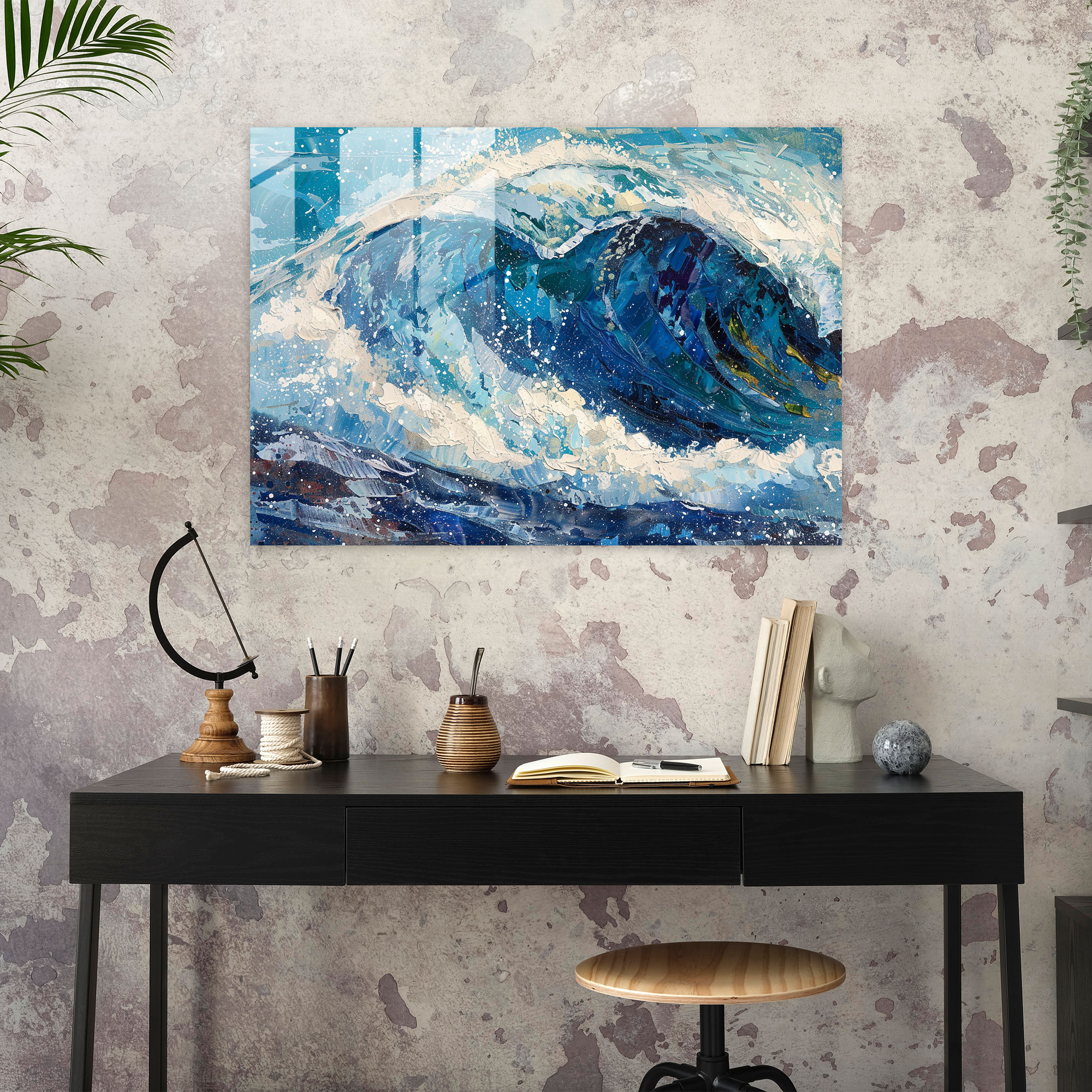 Pointillism Wall Decoration: Ocean Waves - Pointillism, Glass Art, Home Decoration, Glass Print