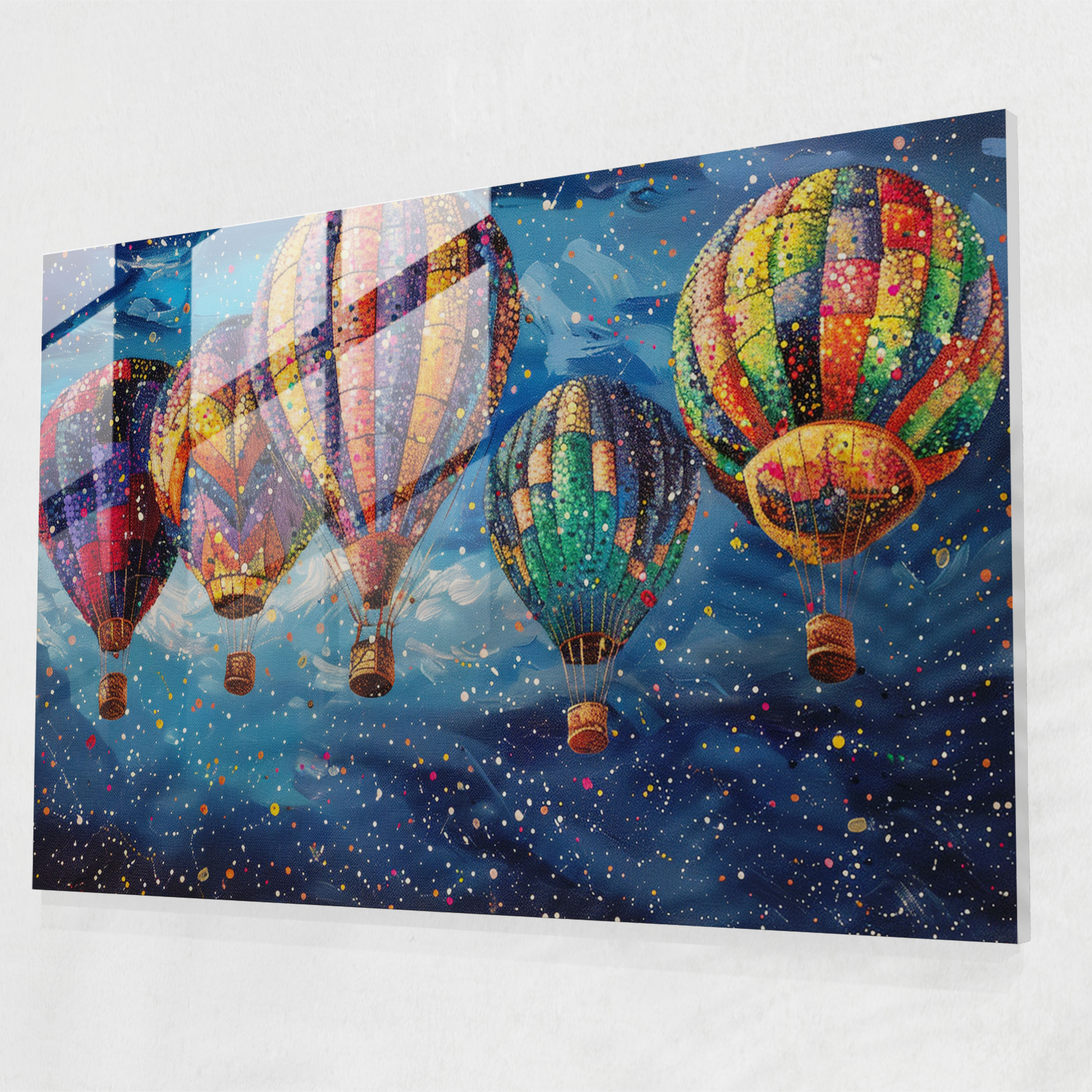 Pointillism Glass Art: Hot Air Balloons - Pointillism, Wall Decoration, Modern Art, Pointillism