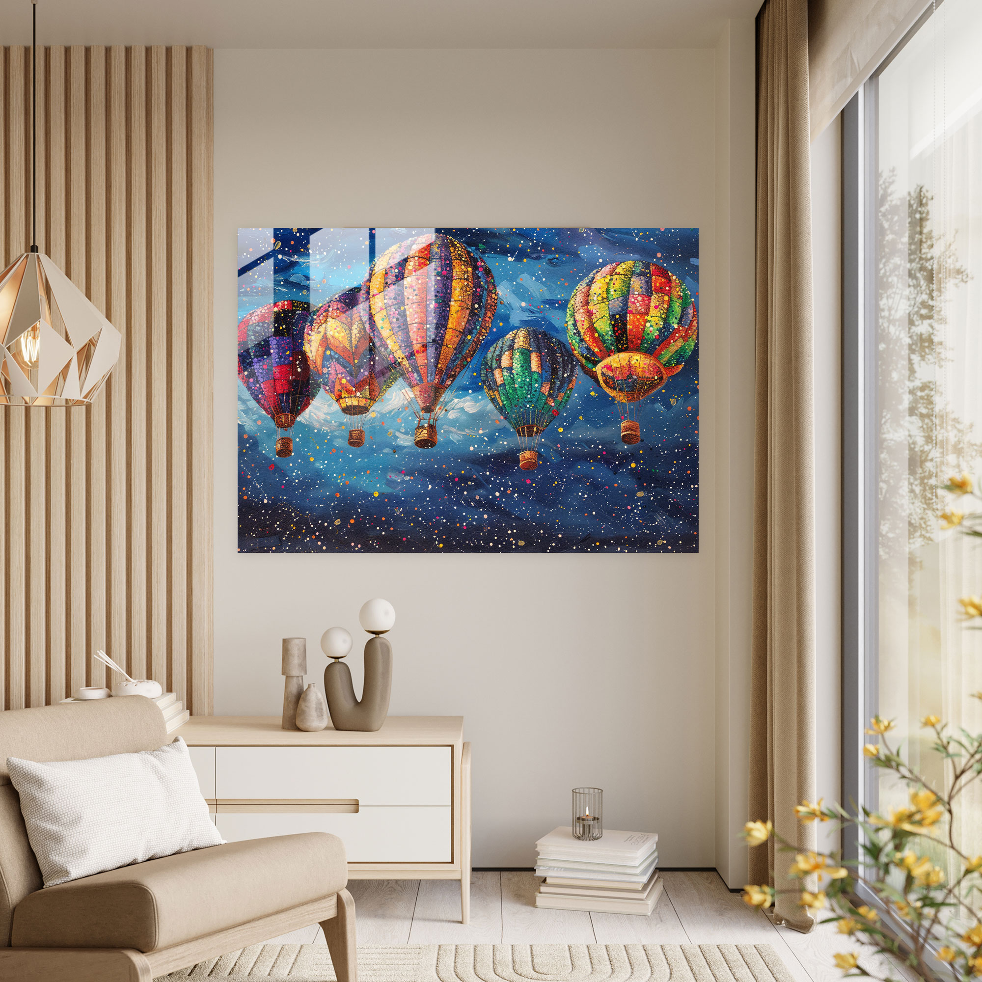 Pointillism Glass Art: Hot Air Balloons - Pointillism, Wall Decoration, Modern Art, Pointillism