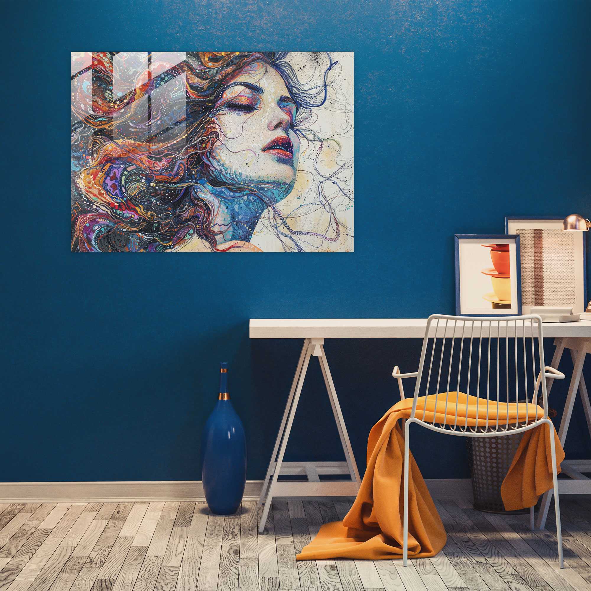 Woman Portrait Pointillism Glass Print Wall Decoration - Pointillism, Glass Wall Art, Wall Decoration, Home Decoration