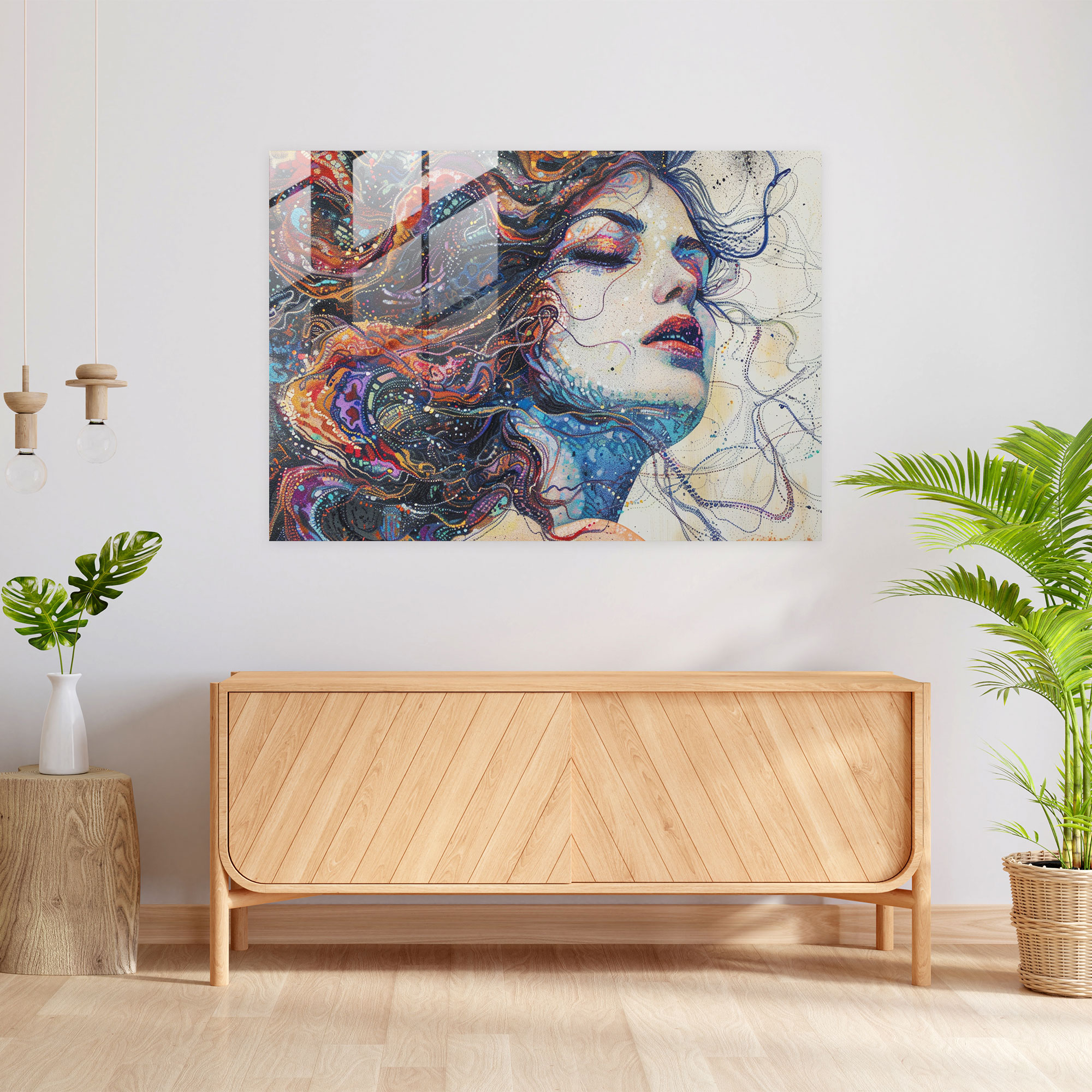 Woman Portrait Pointillism Glass Print Wall Decoration - Pointillism, Glass Wall Art, Wall Decoration, Home Decoration