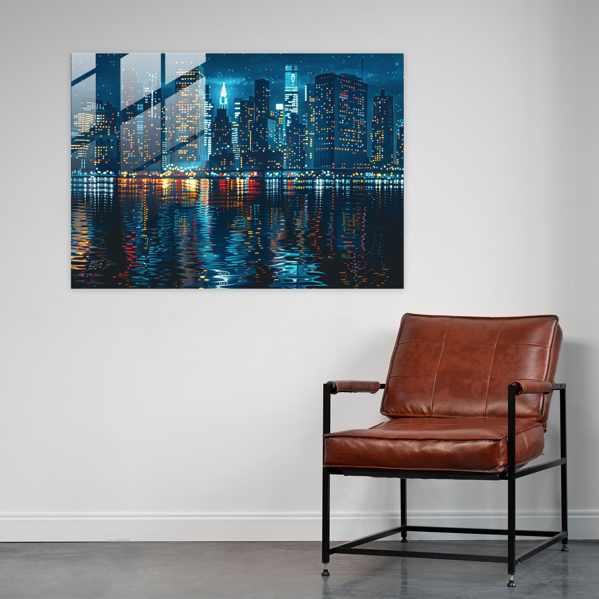 Cityscape Night Pointillism Glass Wall Art Home Decoration - Pointillism, Glass Art, Glass Wall Art, Wall Decoration