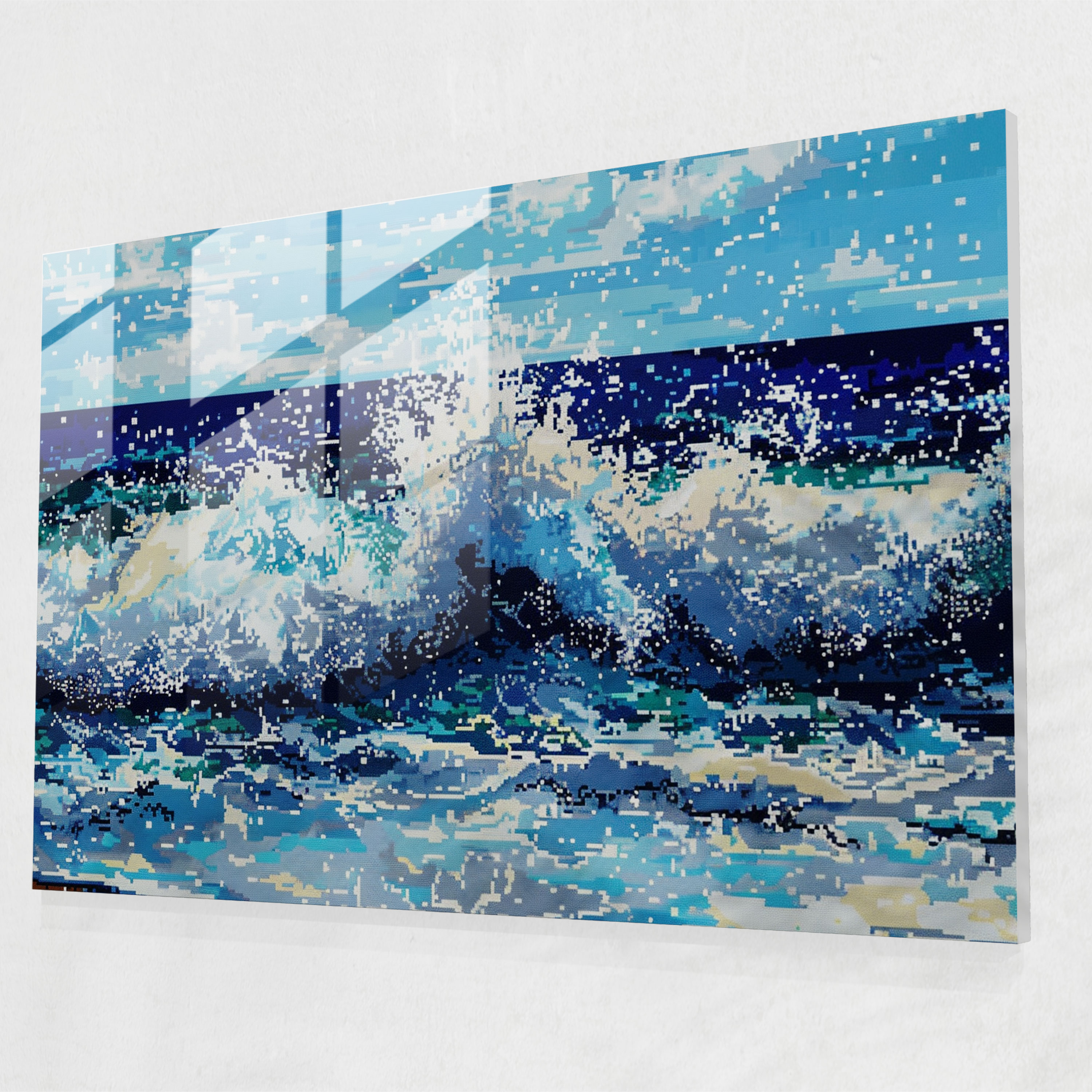 Seascape Waves Pointillism Glass Print Modern Wall Decoration - Pointillism, Wall Decoration, Pointillism, Glass Print
