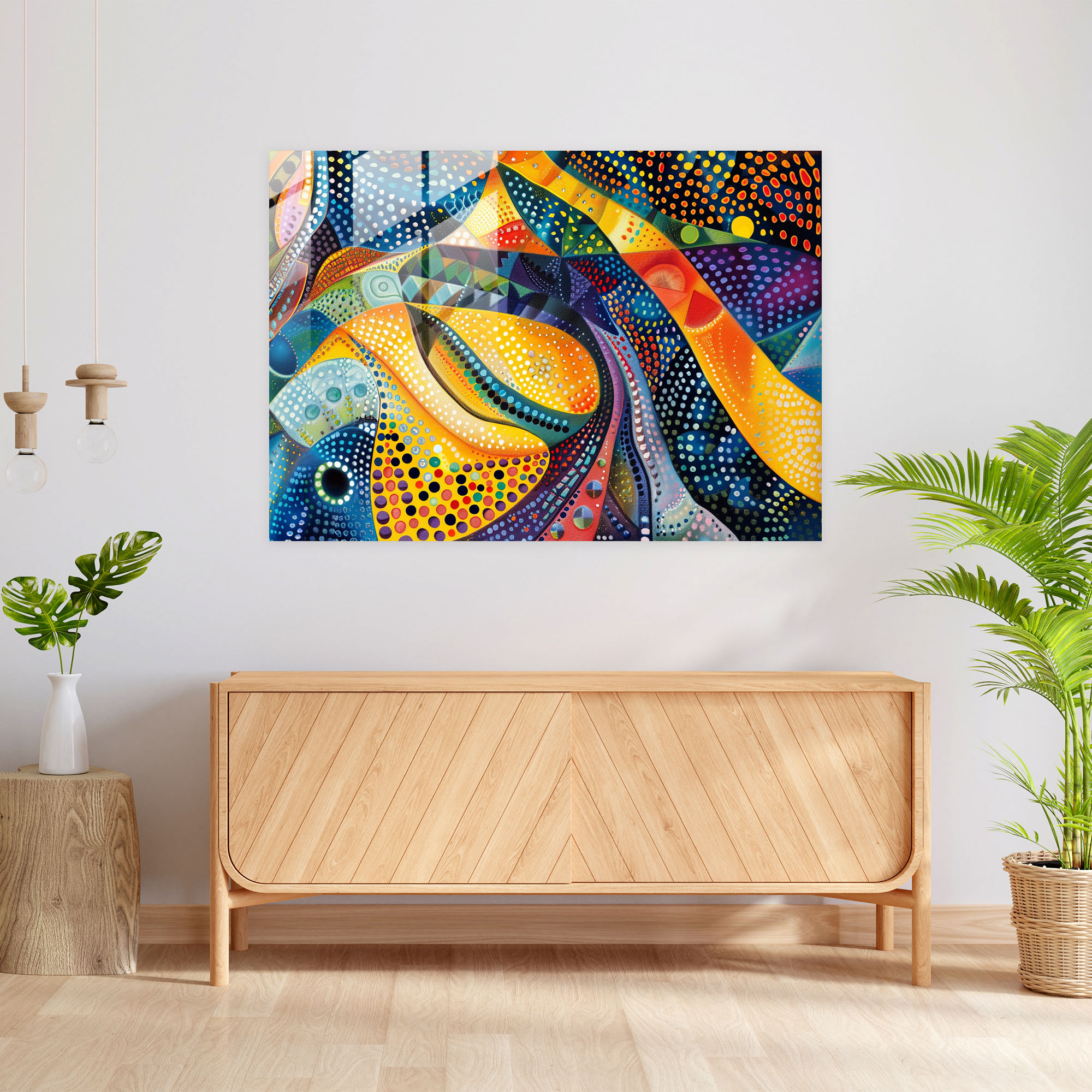 Geometric Abstract Pointillism Glass Wall Art Modern Home Decoration - Pointillism, Pointillism, Glass Art, Modern Art