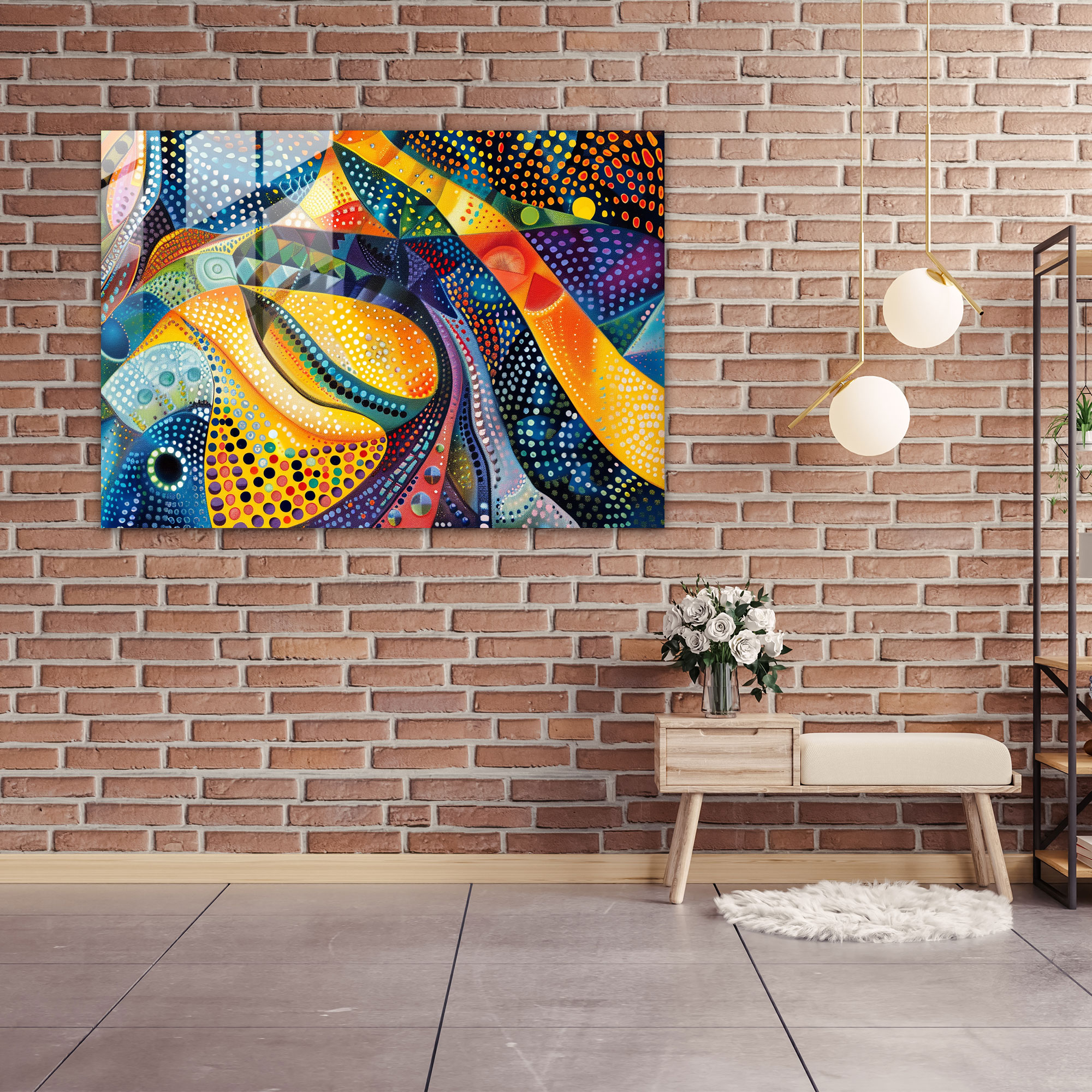 Geometric Abstract Pointillism Glass Wall Art Modern Home Decoration - Pointillism, Pointillism, Glass Art, Modern Art