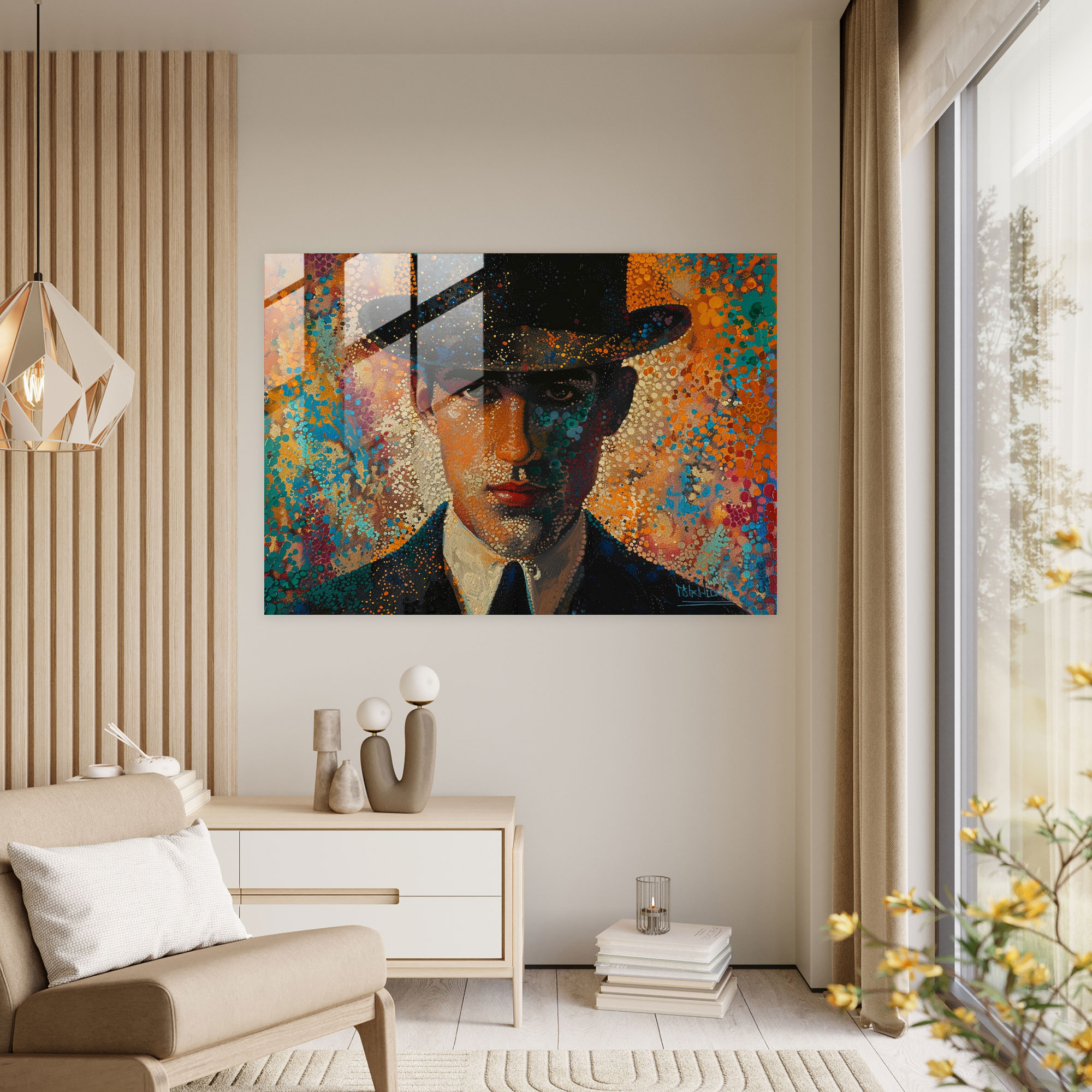 Man Portrait Pointillism Glass Print Wall Art Home Decoration - Pointillism, Modern Art, Pointillism, Wall Decoration