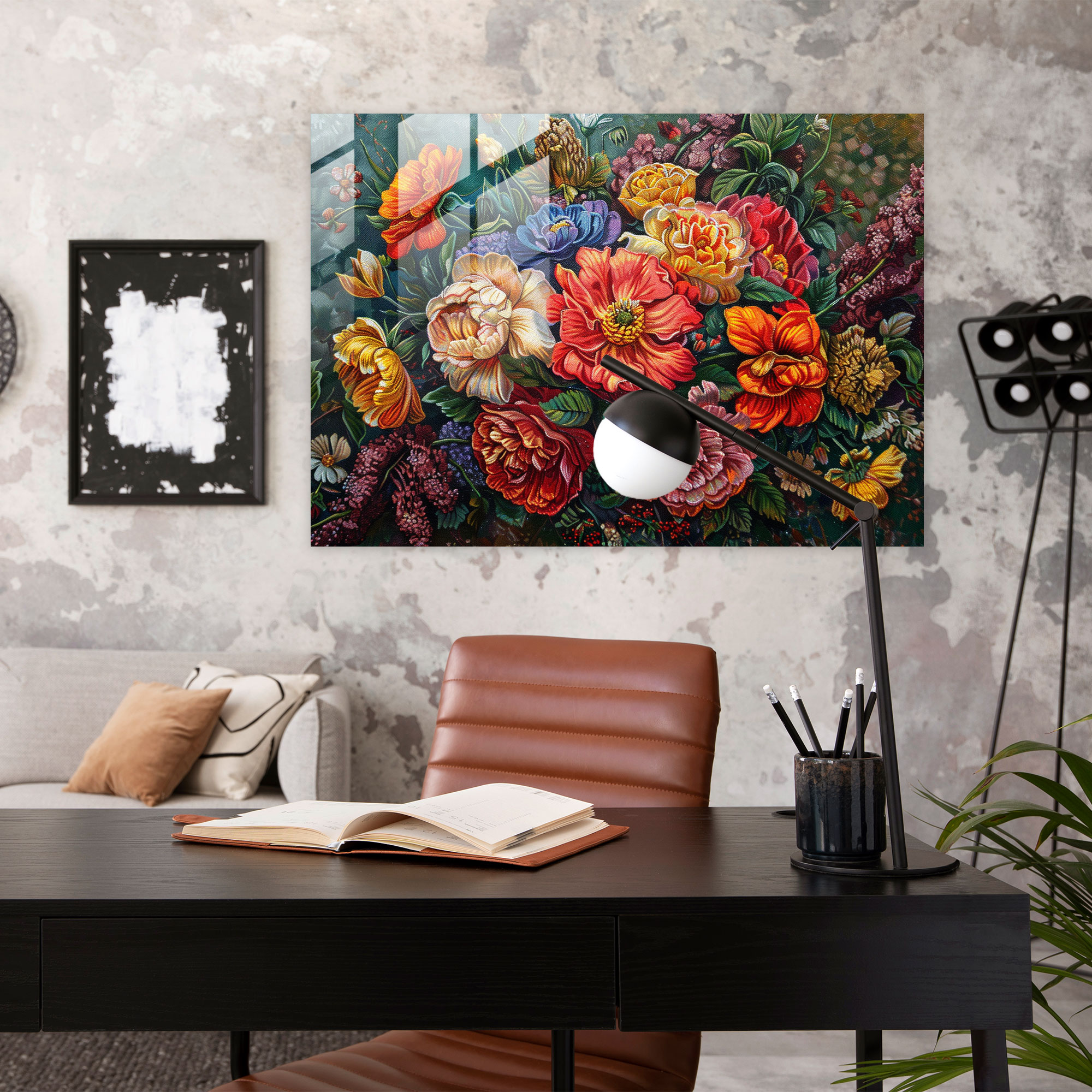 Pointillism Glass Print: Lush Floral Bouquet - Pointillism, Glass Wall Art, Glass Print, Modern Art