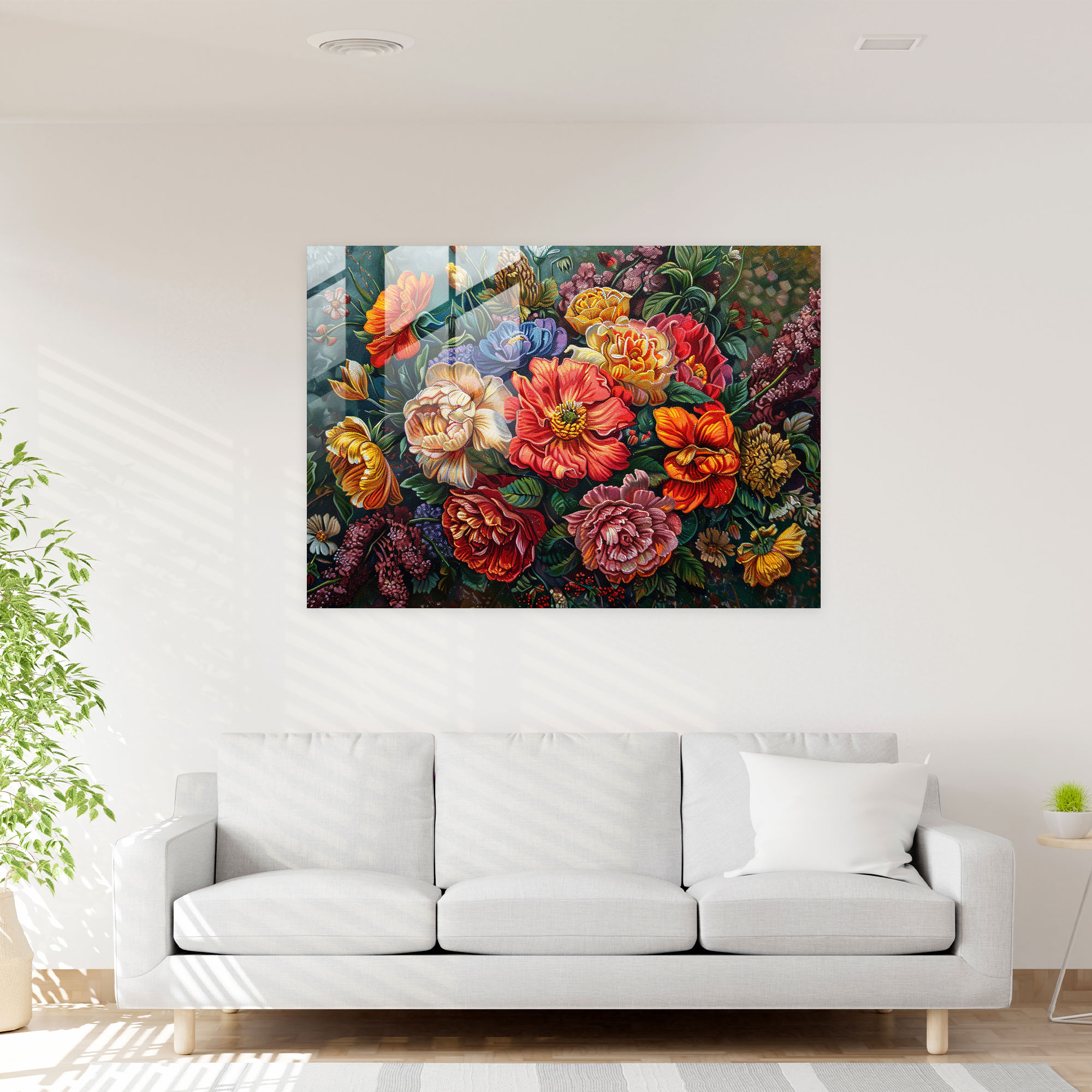 Pointillism Glass Print: Lush Floral Bouquet - Pointillism, Glass Wall Art, Glass Print, Modern Art