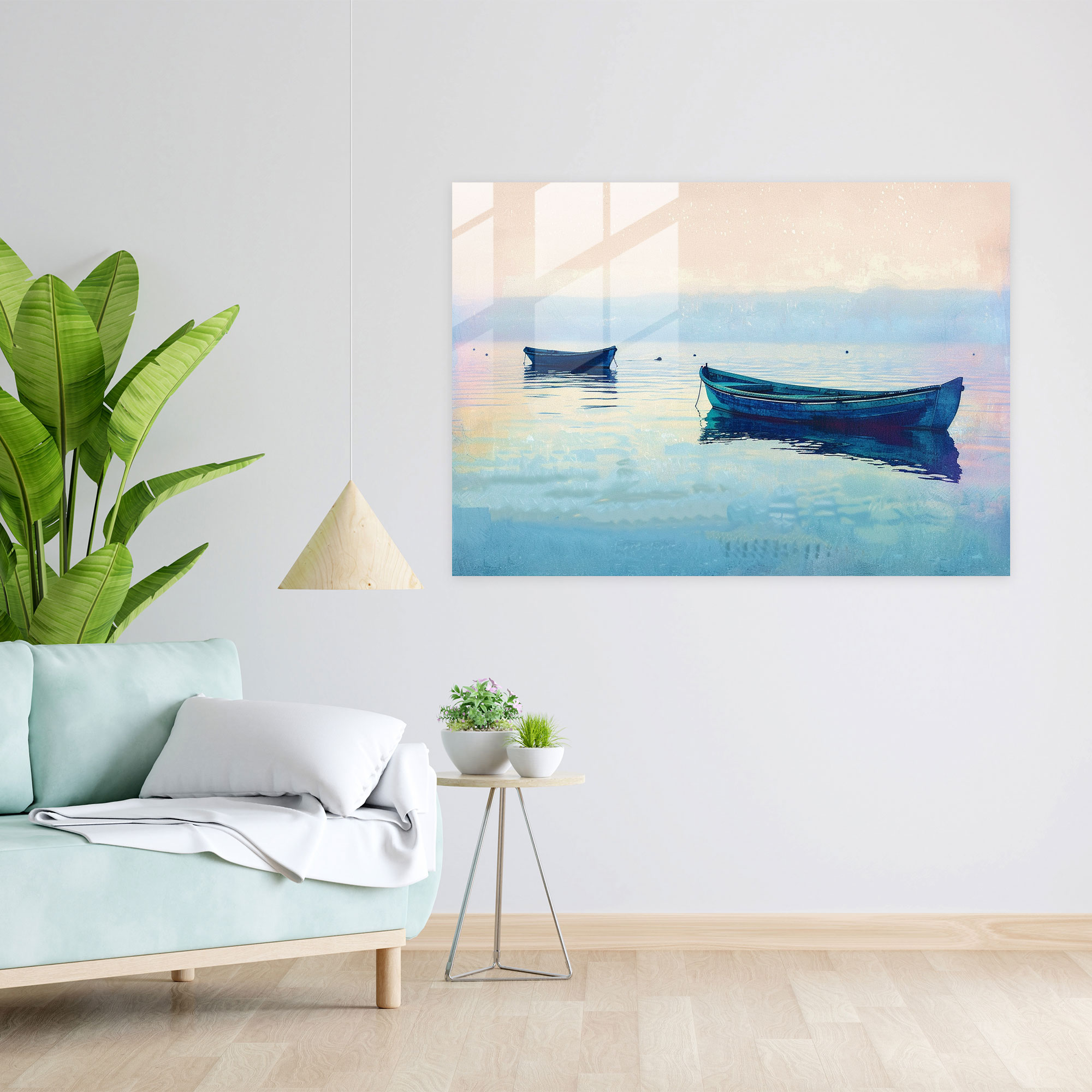 Pointillism Home Decoration: Serene Seascape - Pointillism, Glass Wall Art, Home Decoration, Pointillism