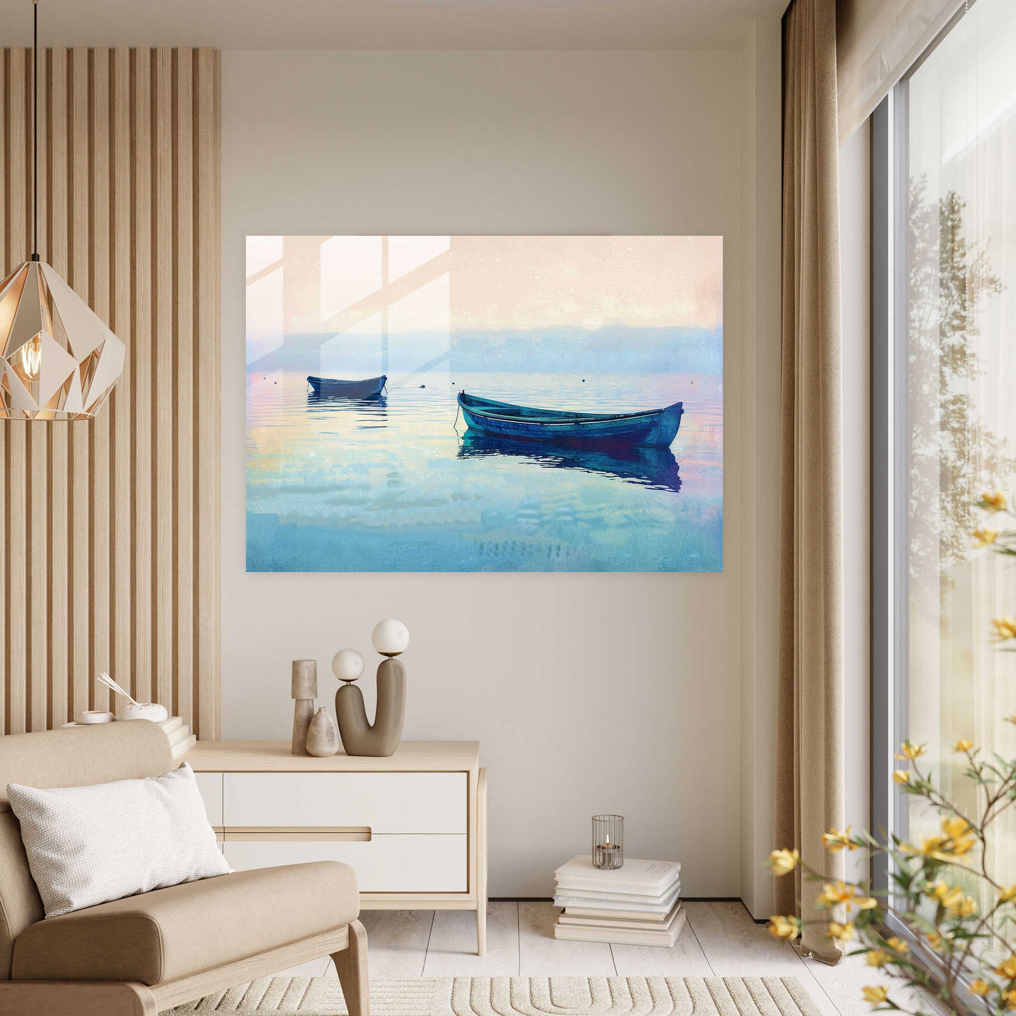 Pointillism Home Decoration: Serene Seascape - Pointillism, Glass Wall Art, Home Decoration, Pointillism