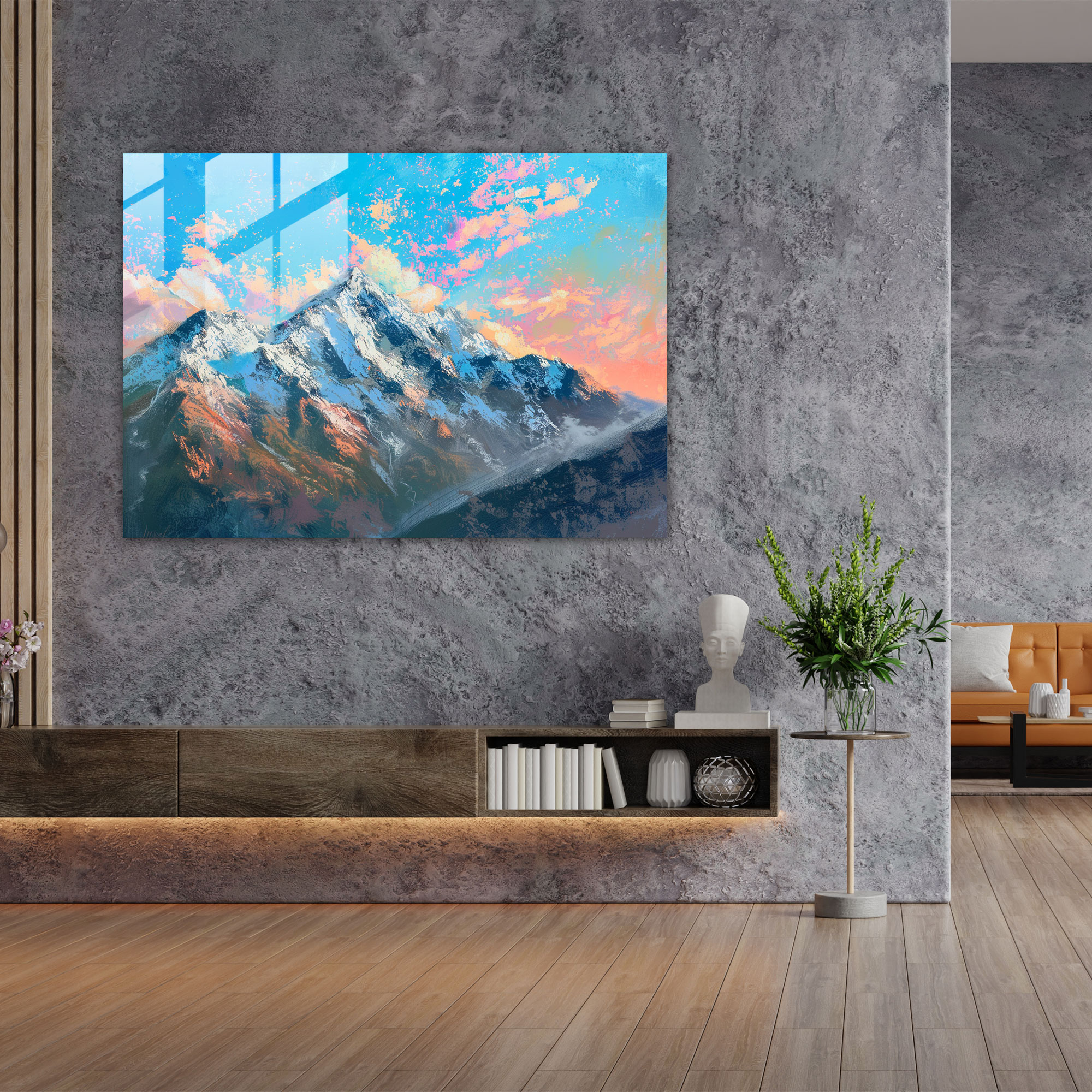 Pointillism Wall Decoration: Majestic Mountain Landscape - Pointillism, Glass Print, Wall Decoration, Glass Wall Art