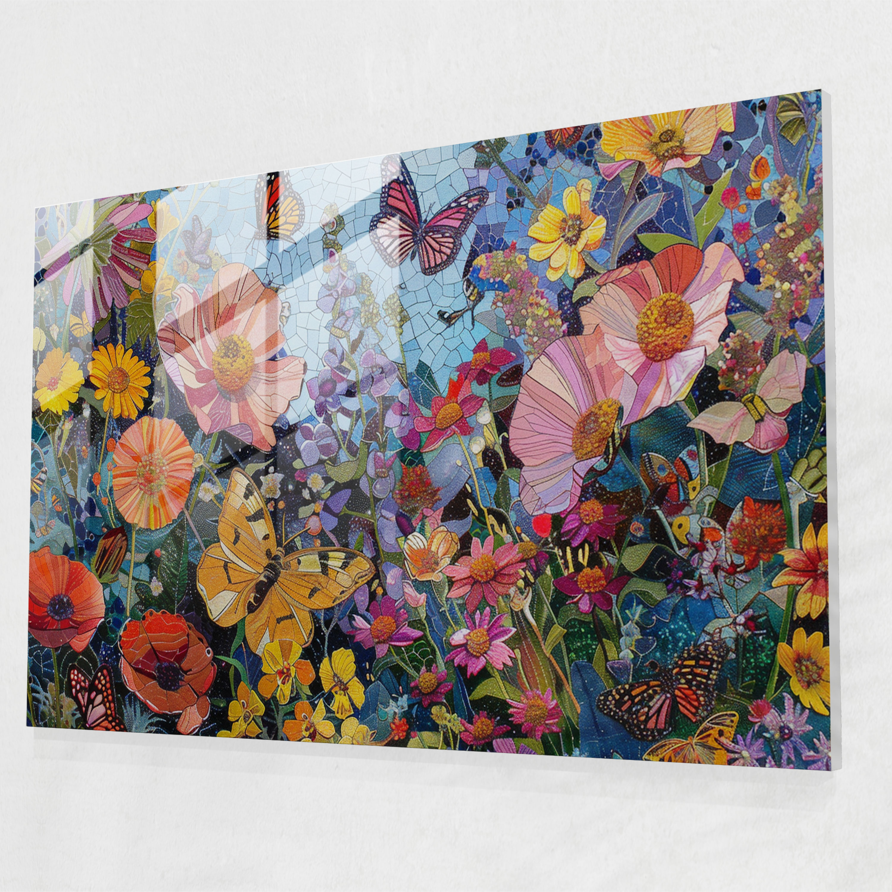 Pointillism Glass Art: Whimsical Garden Scene - Pointillism, Pointillism, Wall Decoration, Modern Art