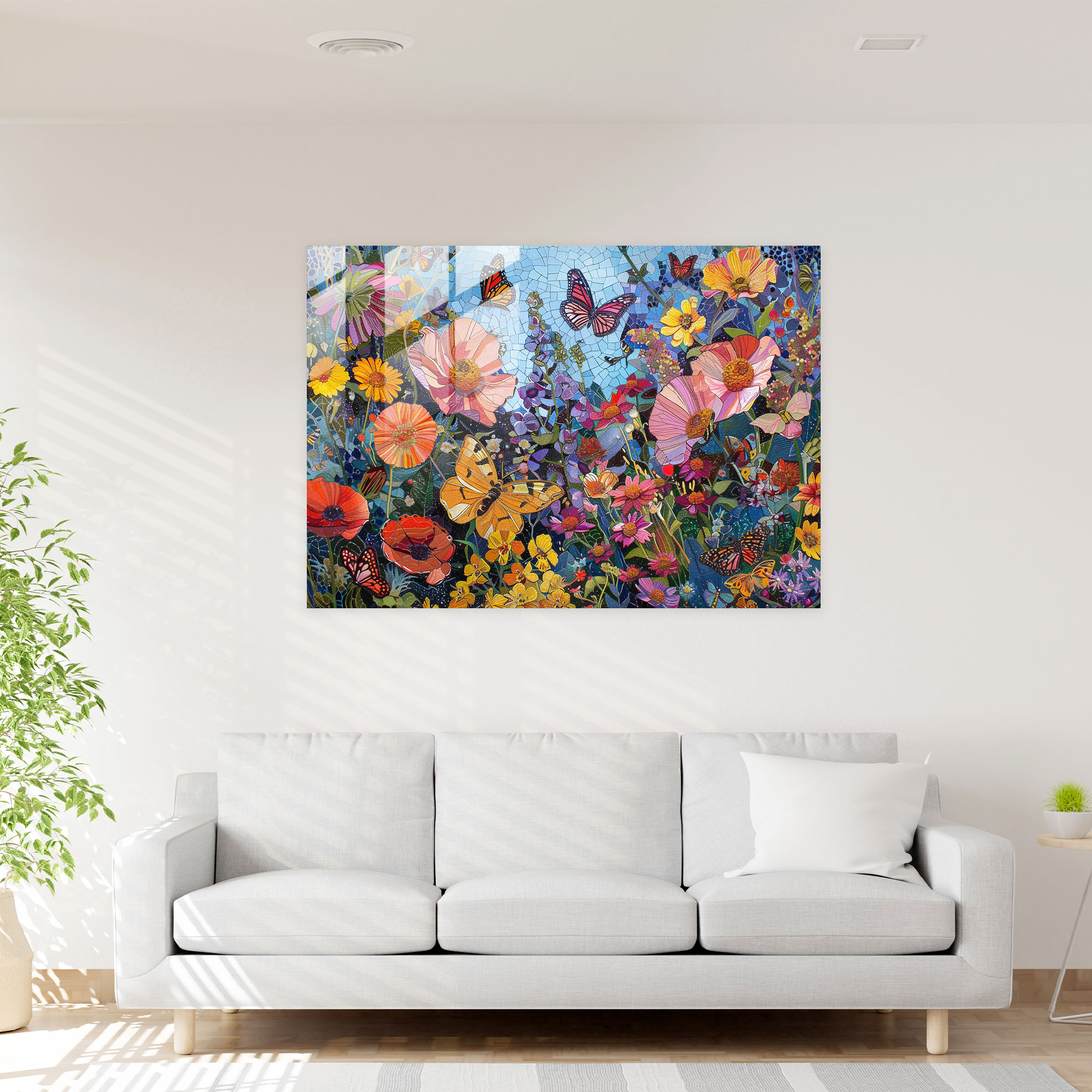 Pointillism Glass Art: Whimsical Garden Scene - Pointillism, Pointillism, Wall Decoration, Modern Art