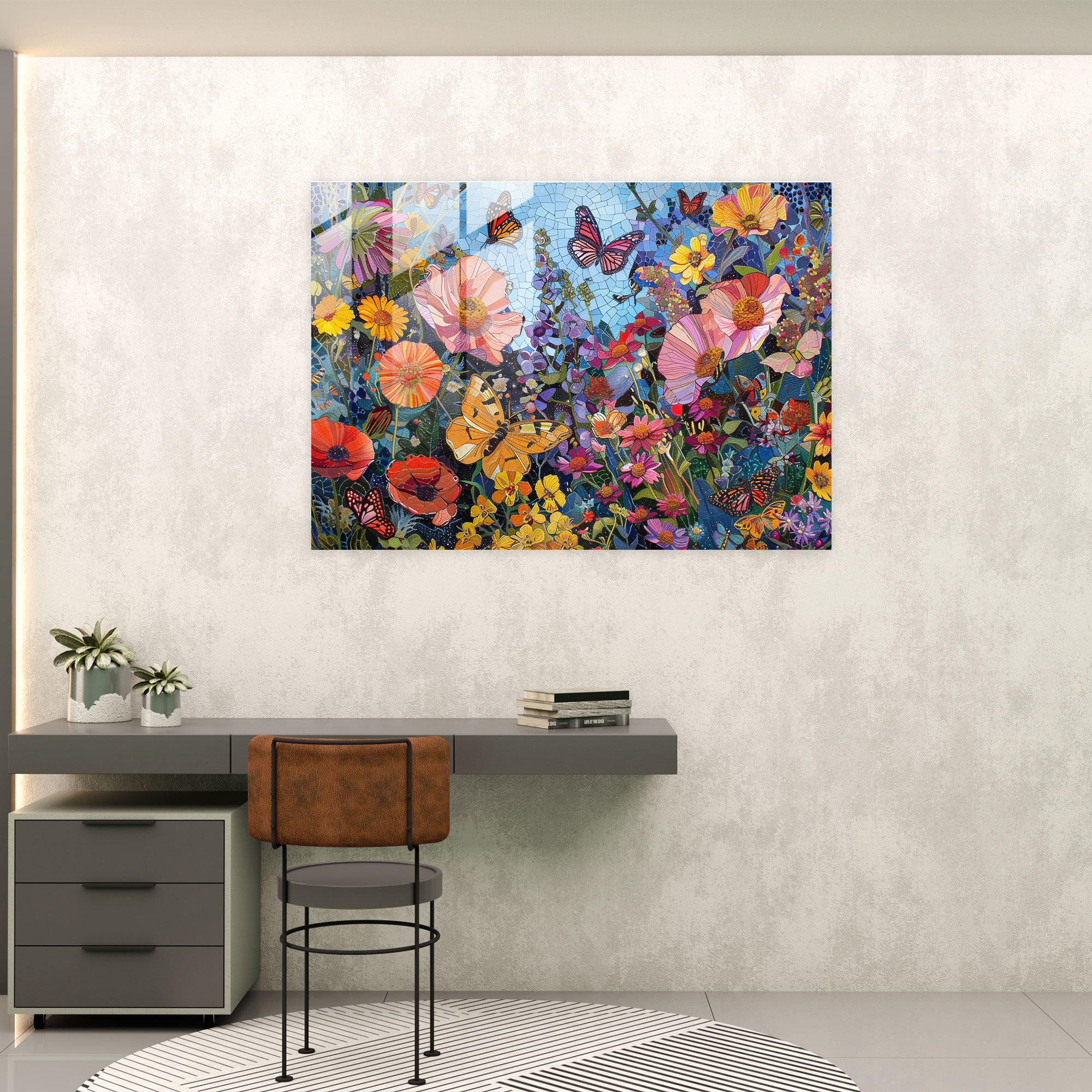 Pointillism Glass Art: Whimsical Garden Scene - Pointillism, Pointillism, Wall Decoration, Modern Art