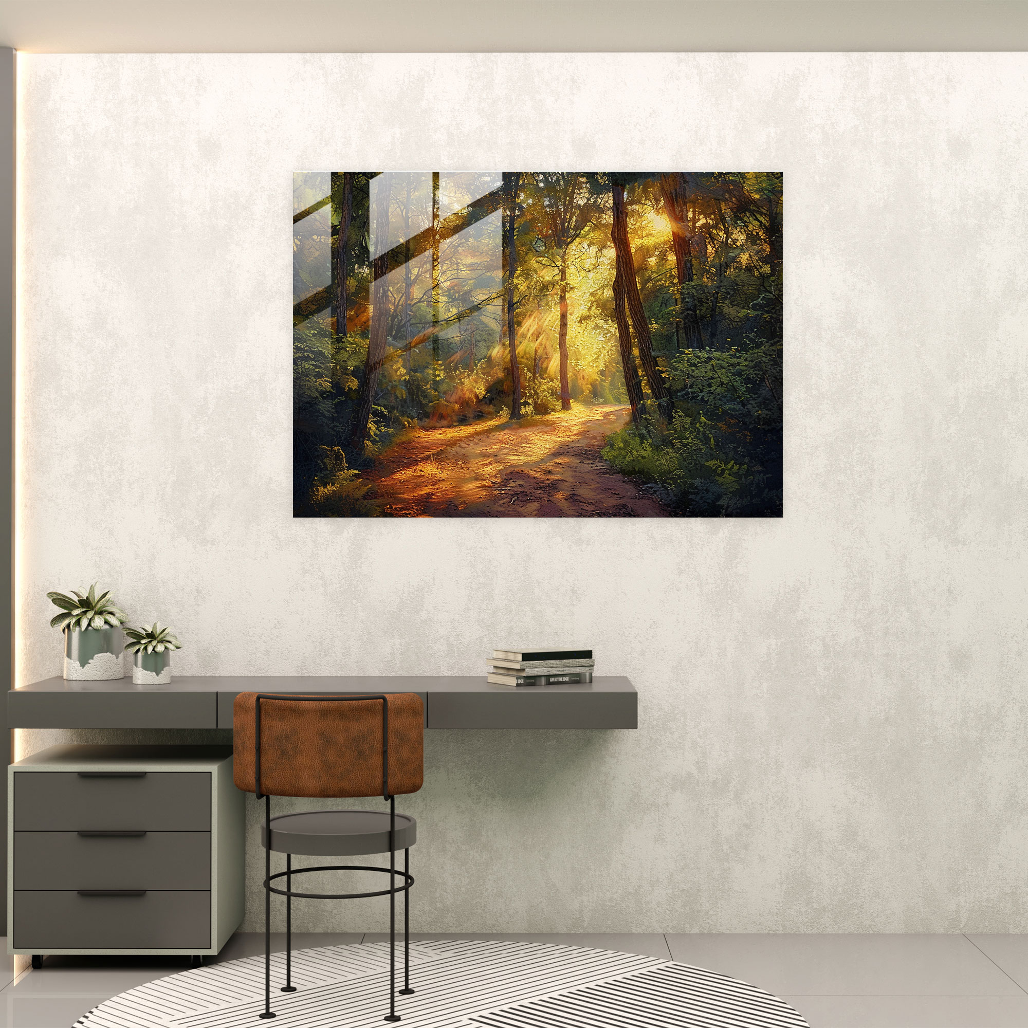 Pointillism Wall Decoration: Enchanting Forest Landscape - Pointillism, Home Decoration, Modern Art, Glass Print