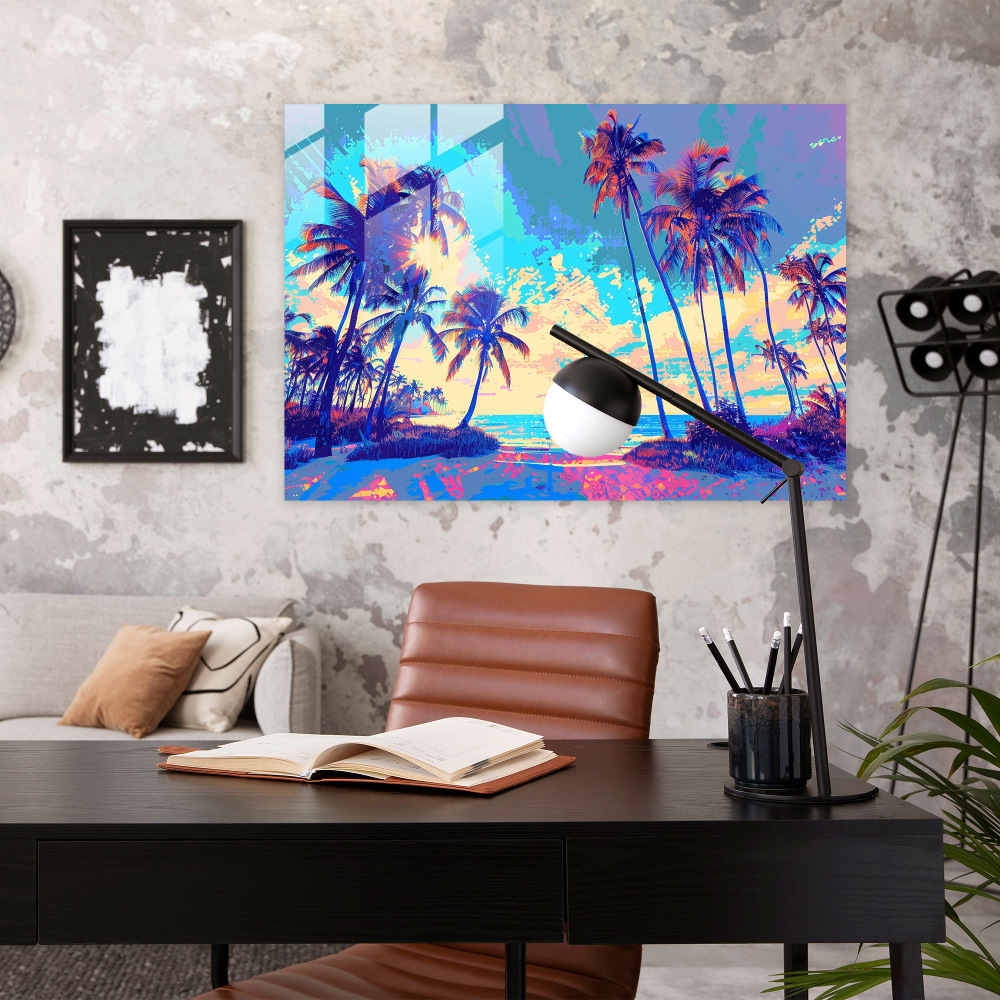 Pointillism Glass Art: Exotic Tropical Paradise - Pointillism, Modern Art, Home Decoration, Glass Print