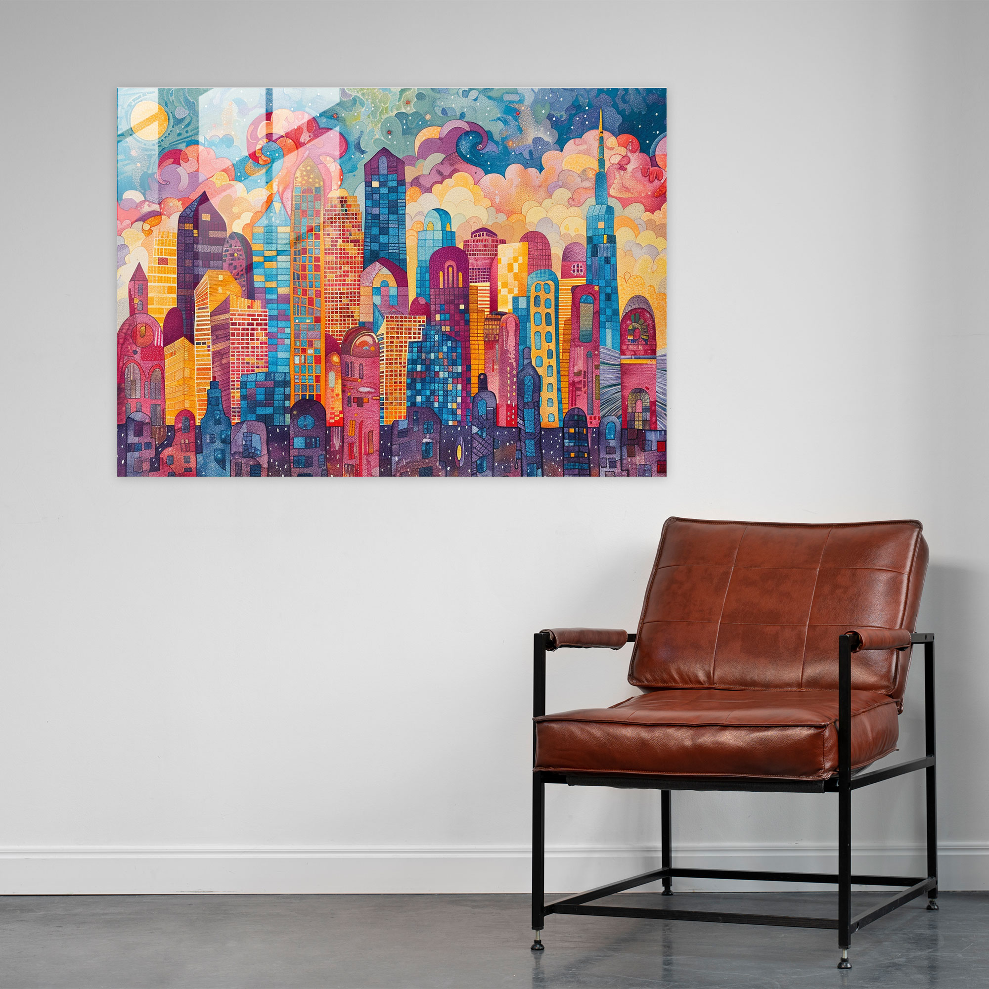 Pointillism Wall Decoration - Whimsical City - Pointillism, Glass Art, Pointillism, Glass Wall Art