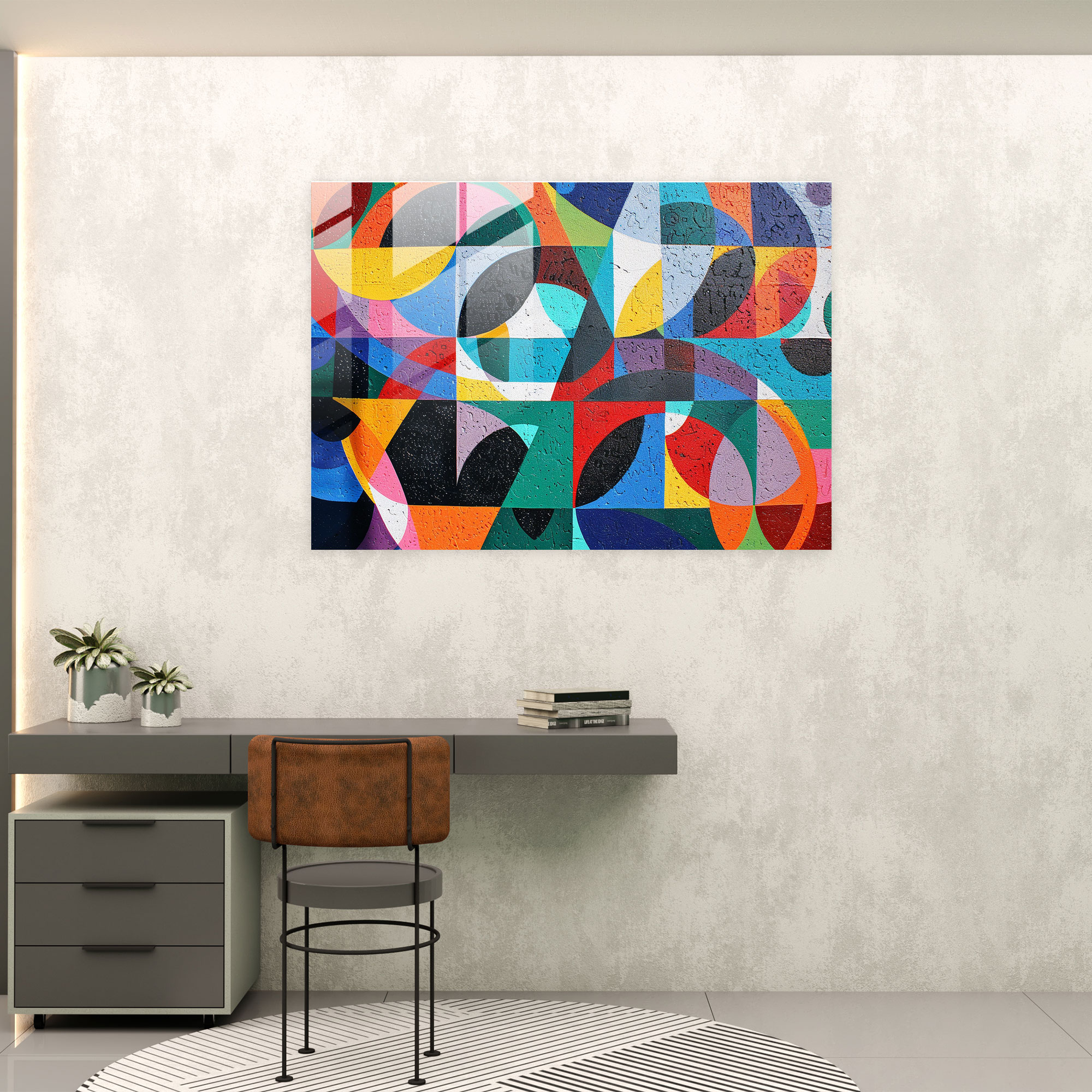 Pointillism Glass Art - Bold Geometric - Pointillism, Wall Decoration, Home Decoration, Pointillism