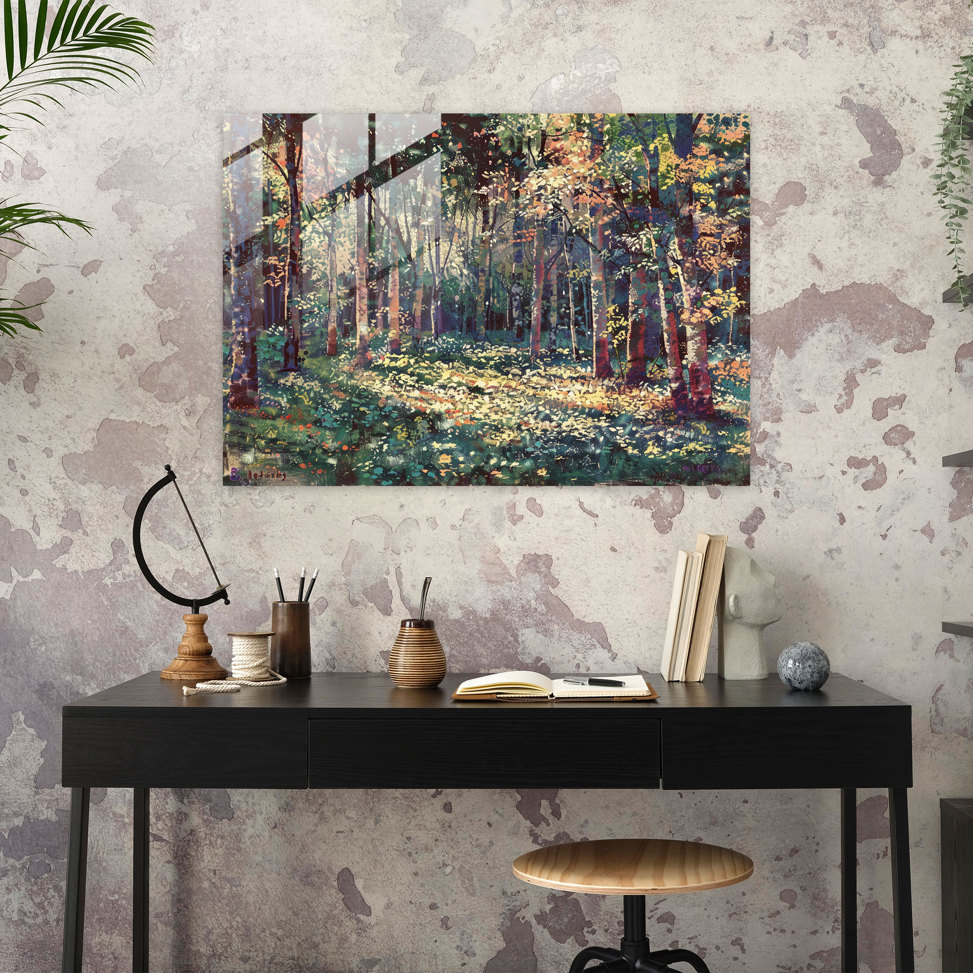 Pointillism Wall Decoration - Serene Forest - Pointillism, Glass Art, Home Decoration, Serene