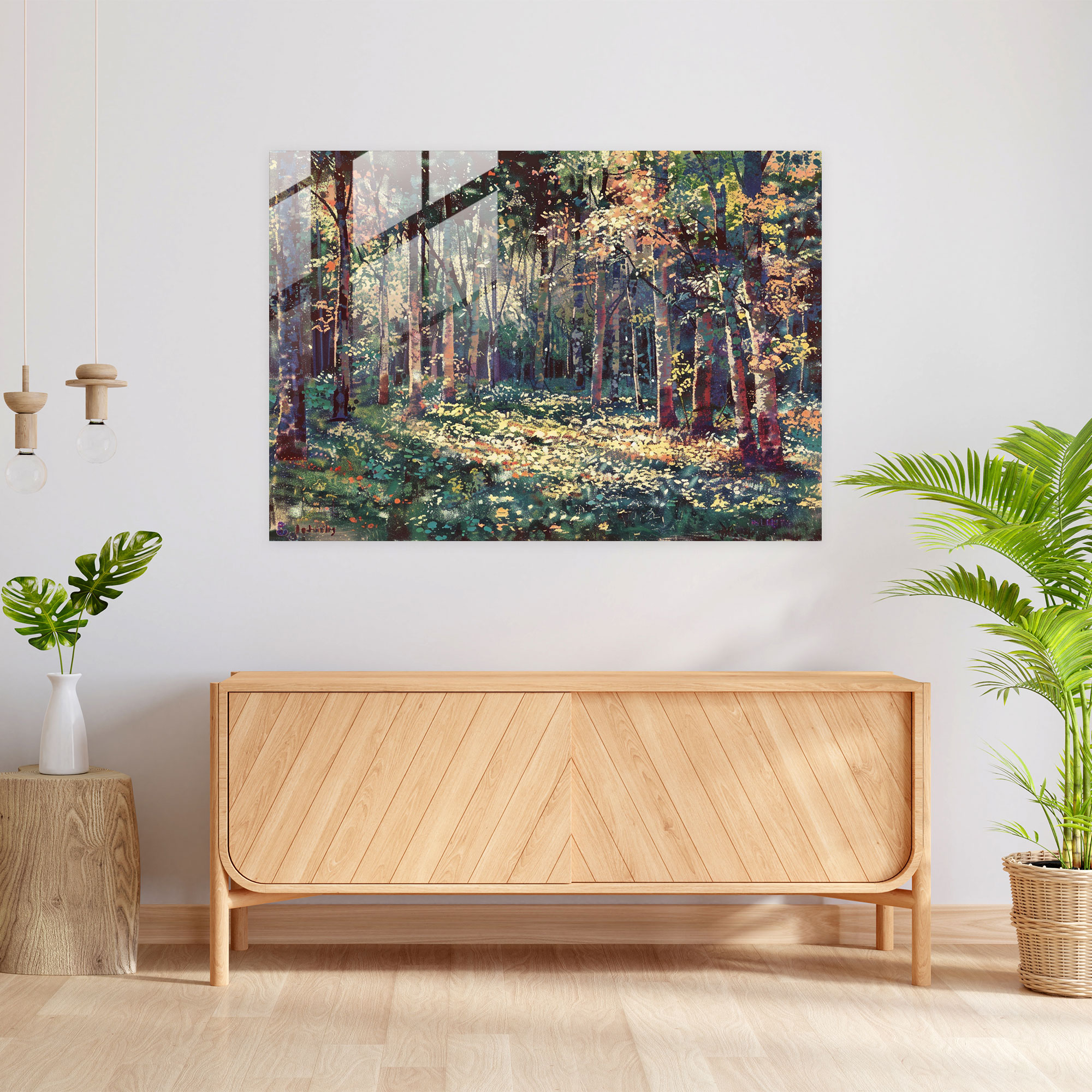 Pointillism Wall Decoration - Serene Forest - Pointillism, Glass Art, Home Decoration, Serene
