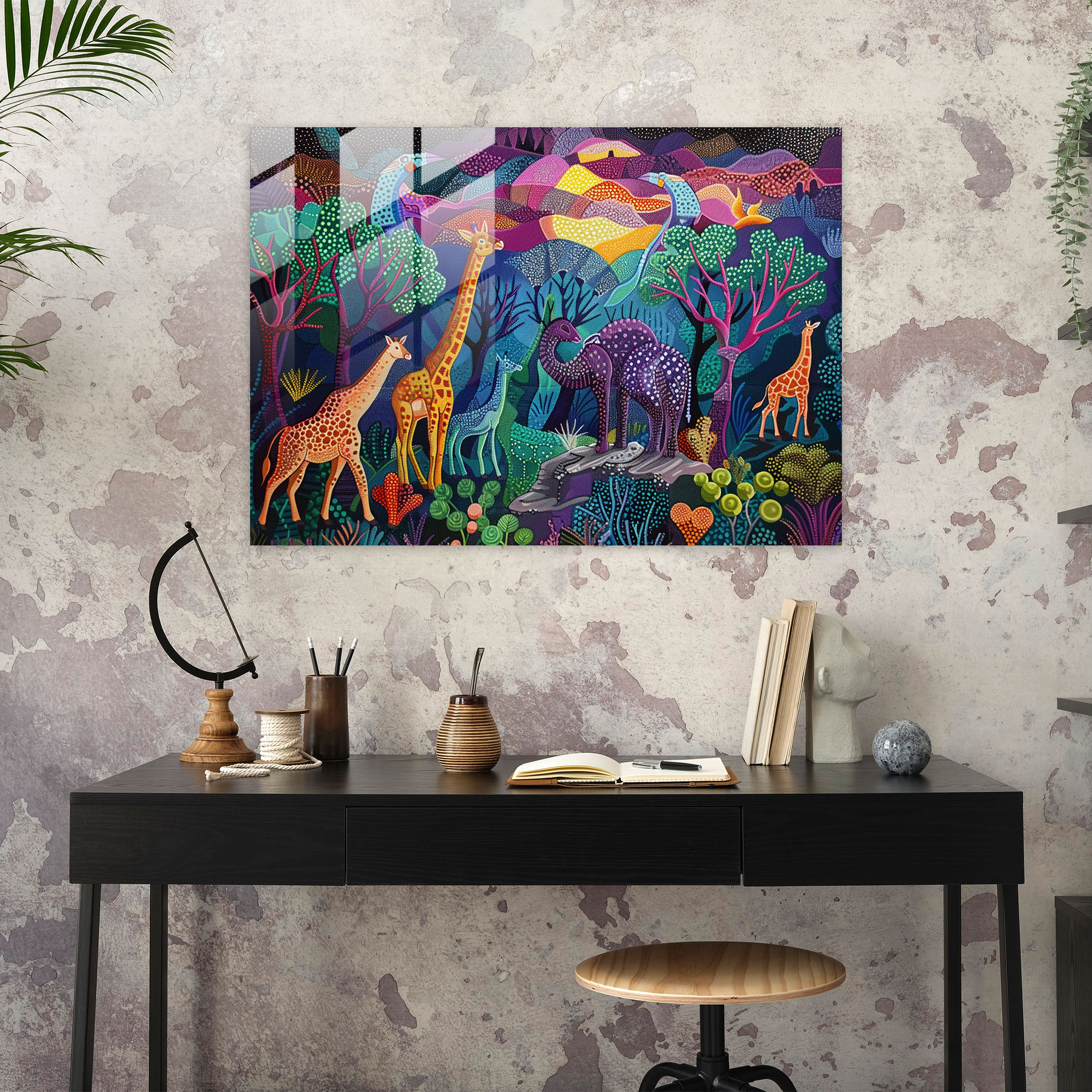 Pointillism Glass Wall Art - Vibrant Wildlife - Pointillism, Glass Print, Wildlife, Glass Wall Art