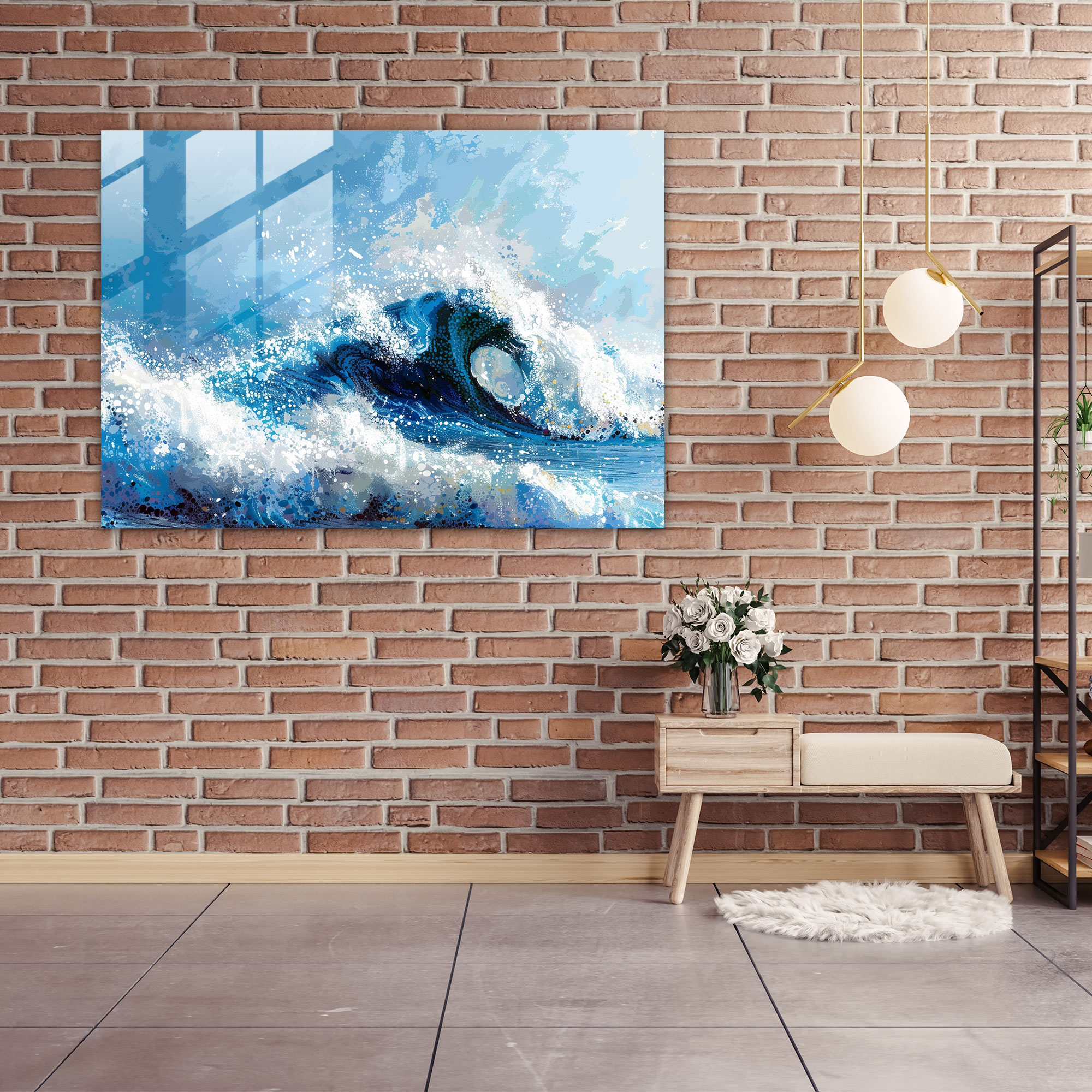 Pointillism Glass Art - Abstract Ocean Waves - Pointillism, Glass Wall Art, Pointillism, Modern Art